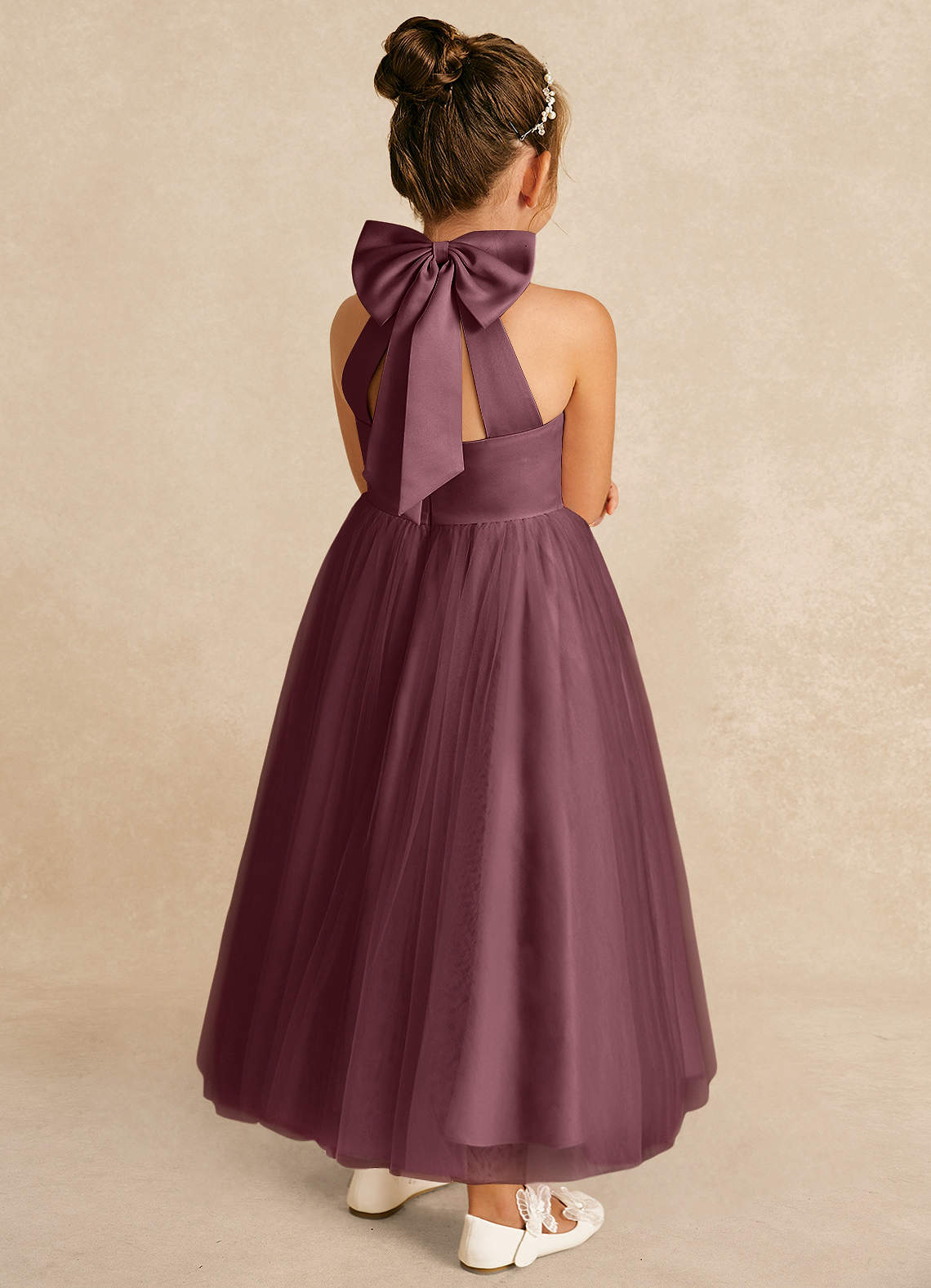 Azazie Bev Flower Girl Dresses Sangria A-Line Convertible Tulle Dress image5