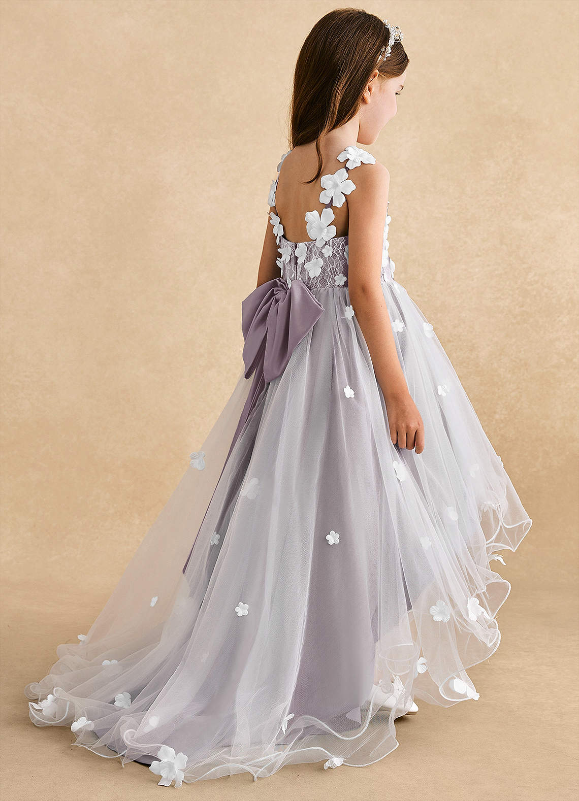 Azazie Celia Flower Girl Dresses Dusk A-Line Lace Tulle Dress image4