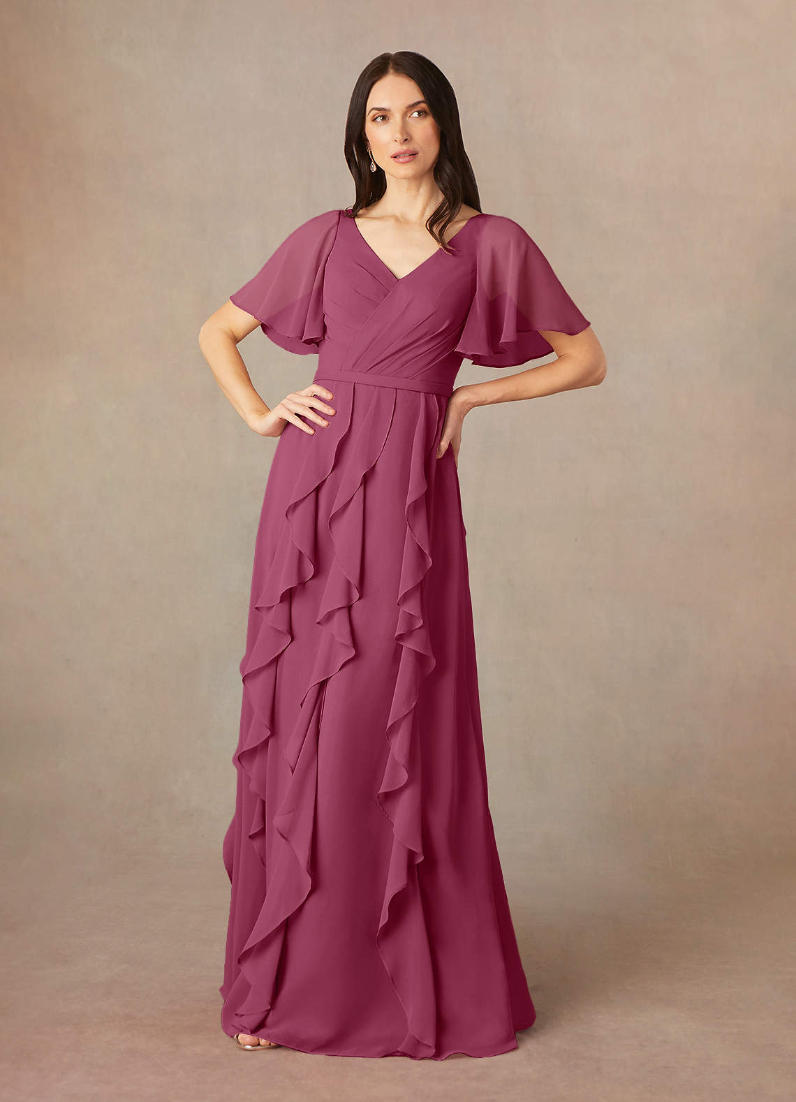 Azazie Watson Mother of the Bride Dresses Mulberry A-Line V-Neck Chiffon Dress image1