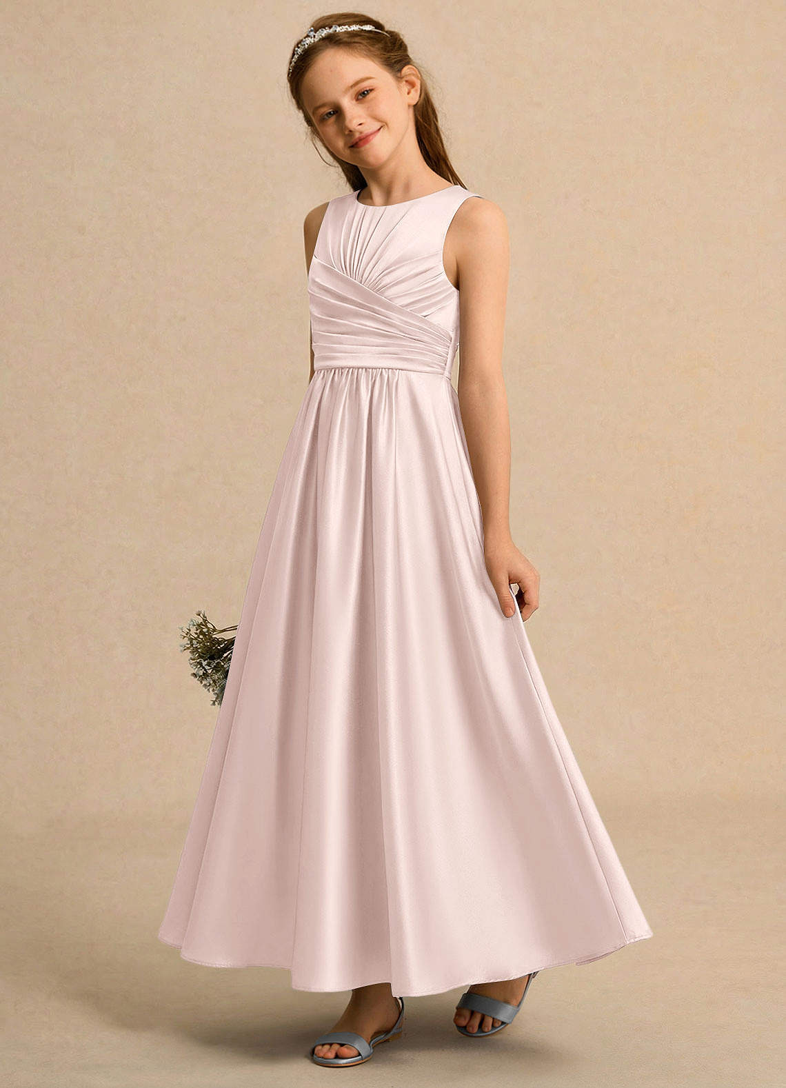 Azazie Ducky Girls Formal Flower Girl Klänningar Klänning A-Line i Stretch Satin Plisserad image2