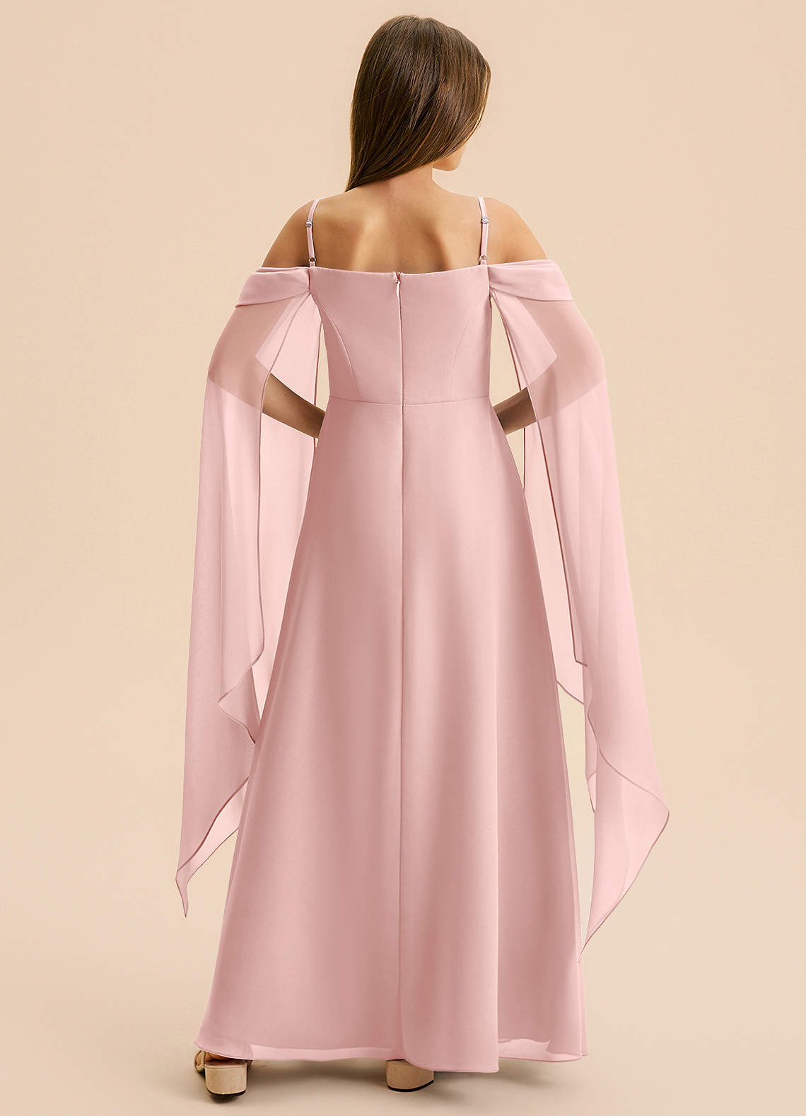 Azazie Moana Junior Powder Pink A-Line Pleated Chiffon Dress image4