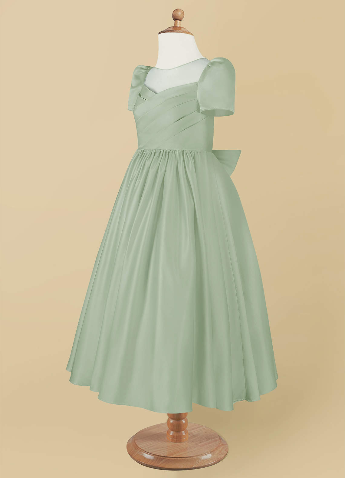 Azazie Anirra Flower Girl Dresses Ball-Gown Pleated Matte Satin Tea-Length Dress image1