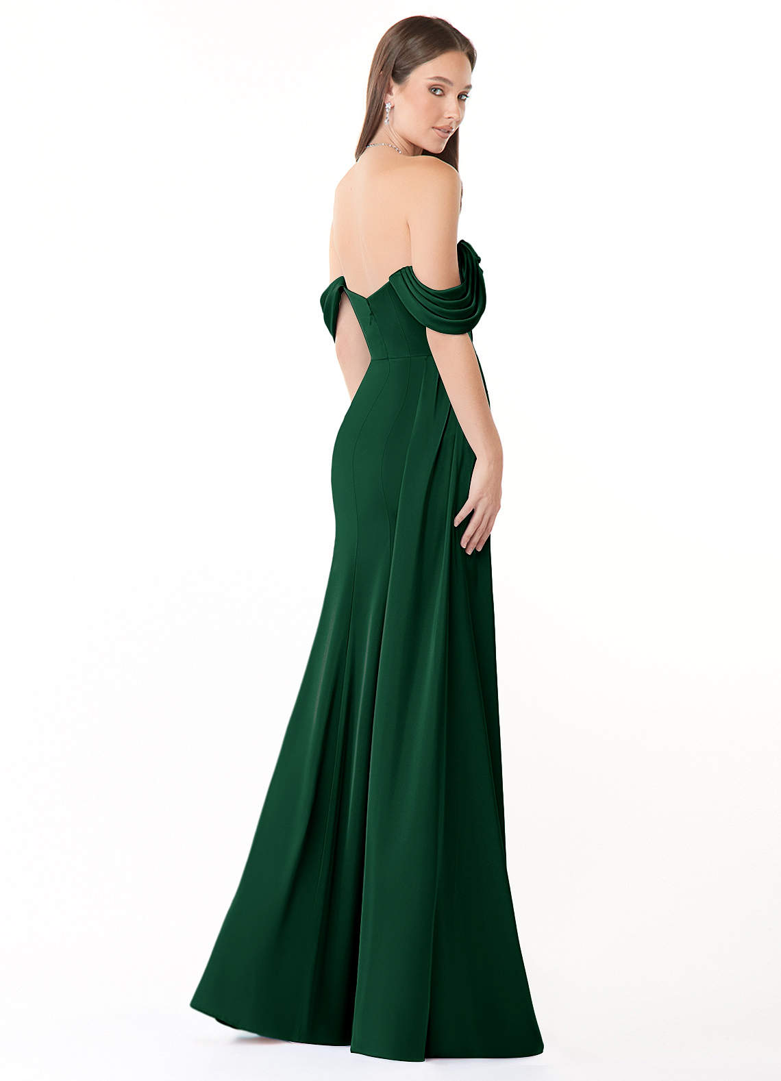 Azazie Amyra Bridesmaid Dresses Dark Green Mermaid Off the Shoulder Stretch Satin Convertible Dress image5