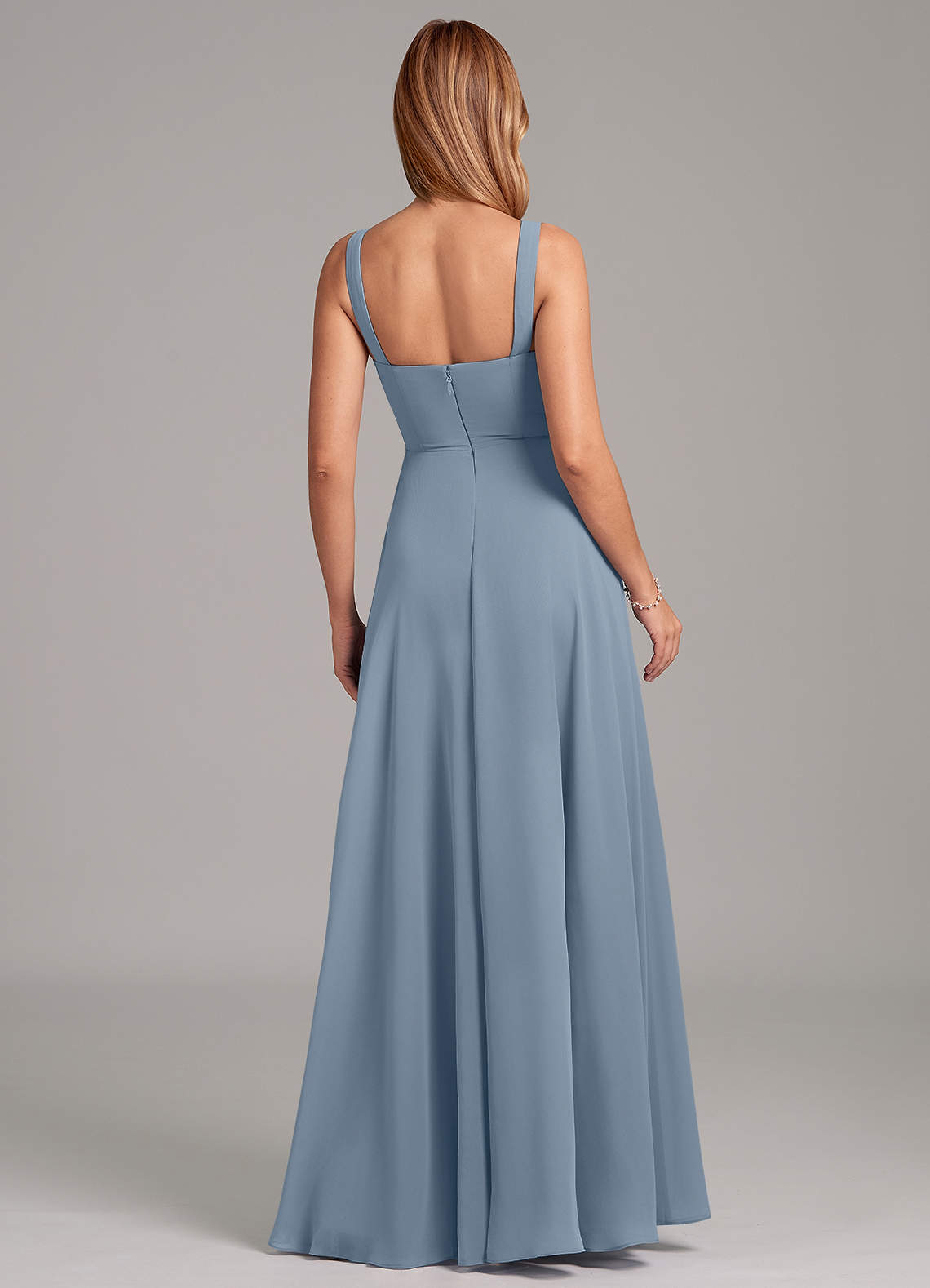 Azazie Shaude Bridesmaid Dresses Dusty Blue A-Line Pleated Chiffon Dress image1