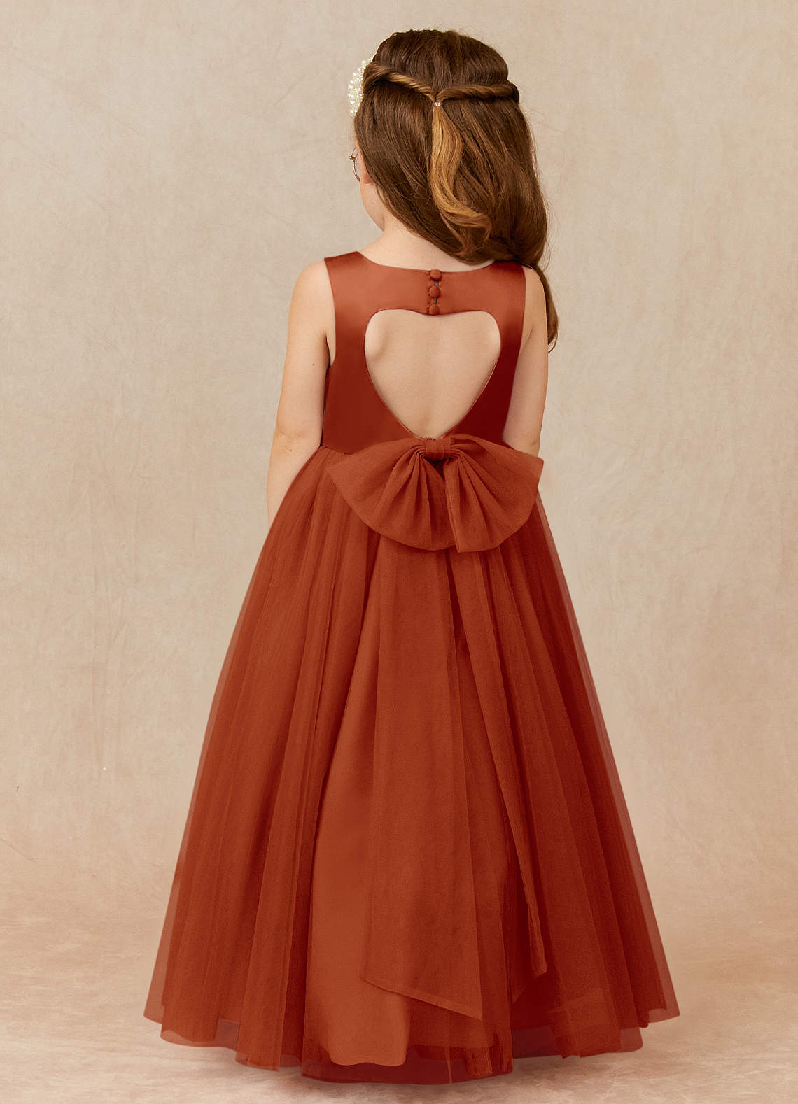 Azazie Muni Flower Girl Dresses Paprika A-Line Bow Tulle Dress image1