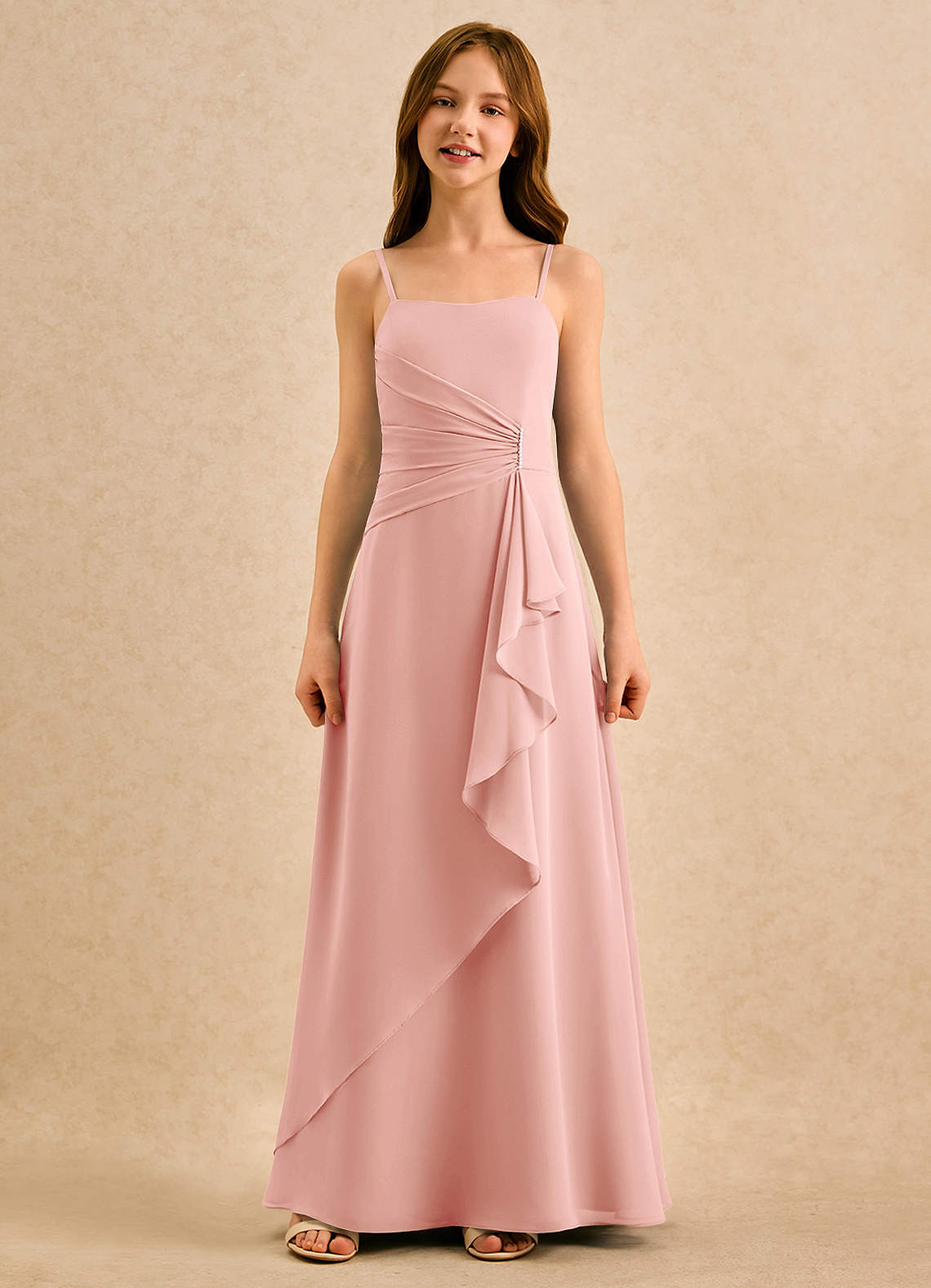 Azazie lolly Girls Formal Robe Demoiselle D'honneur Fillette Robe Trapèze en Mousseline de soie Plissée Rosette image3