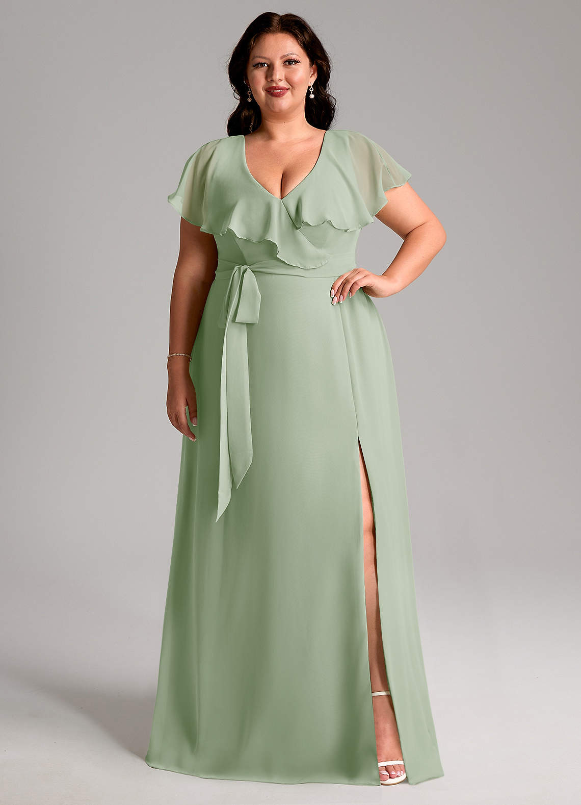 Azazie Lainey Bridesmaid Dresses Dusty Sage A-Line with Pockets Chiffon Dress image7