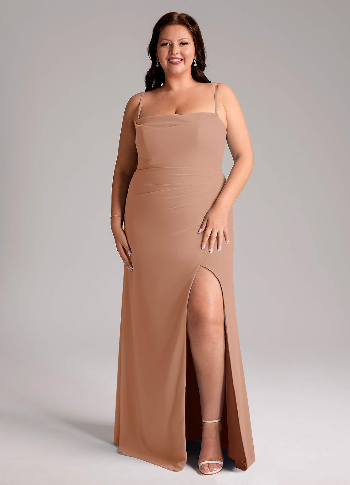 Azazie Leonis Abiti da Damigella Abito Convertibile Tubino in Chiffon Senza Cinturino Champagne Rosa image1