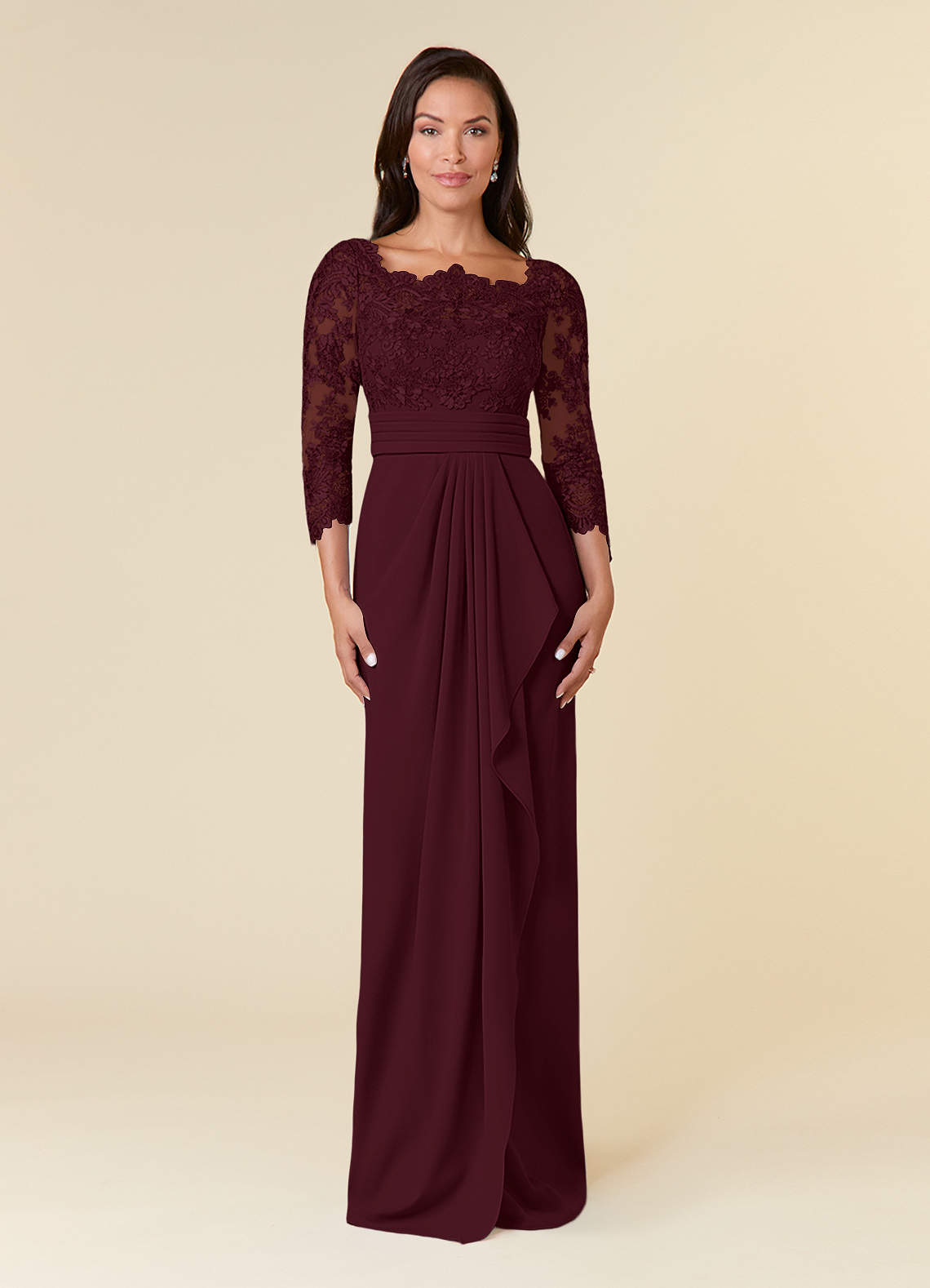 Azazie Bernadine Mother of the Bride Dresses Cabernet Sheath Lace Dress image1