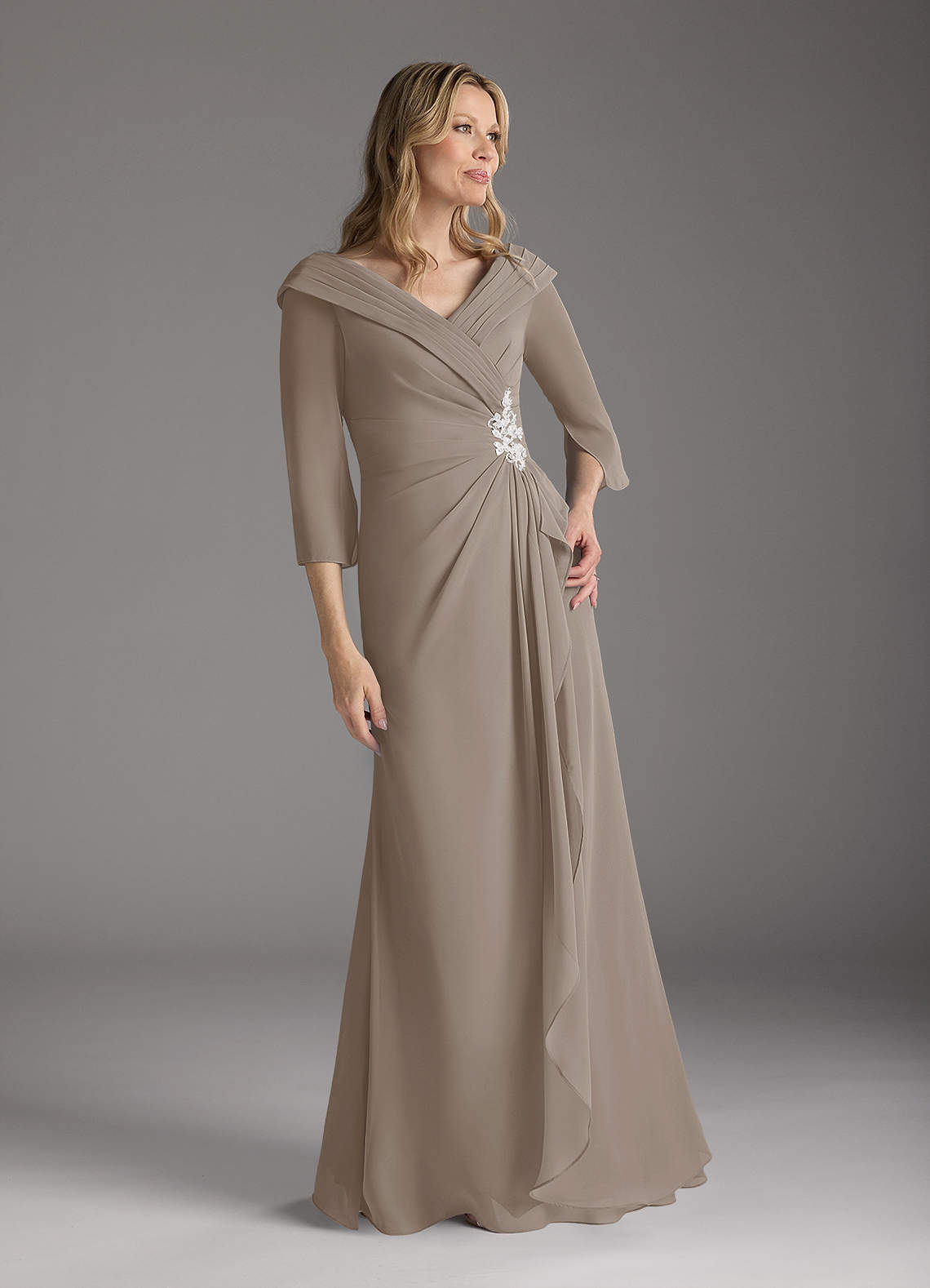 Azazie Jaycee Mother of the Bride Dresses Taupe A-Line Chiffon Dress image1
