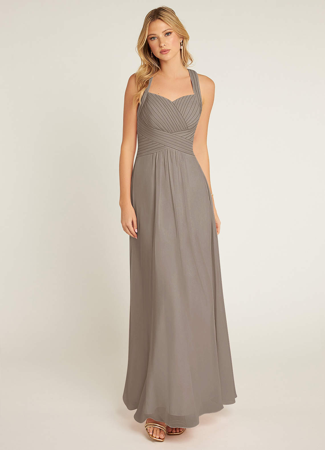 Azazie Claudia Robes de demoiselle d'honneur Robe Trapèze en Mousseline de soie Encolure en Forme de Cœur Taupe image1