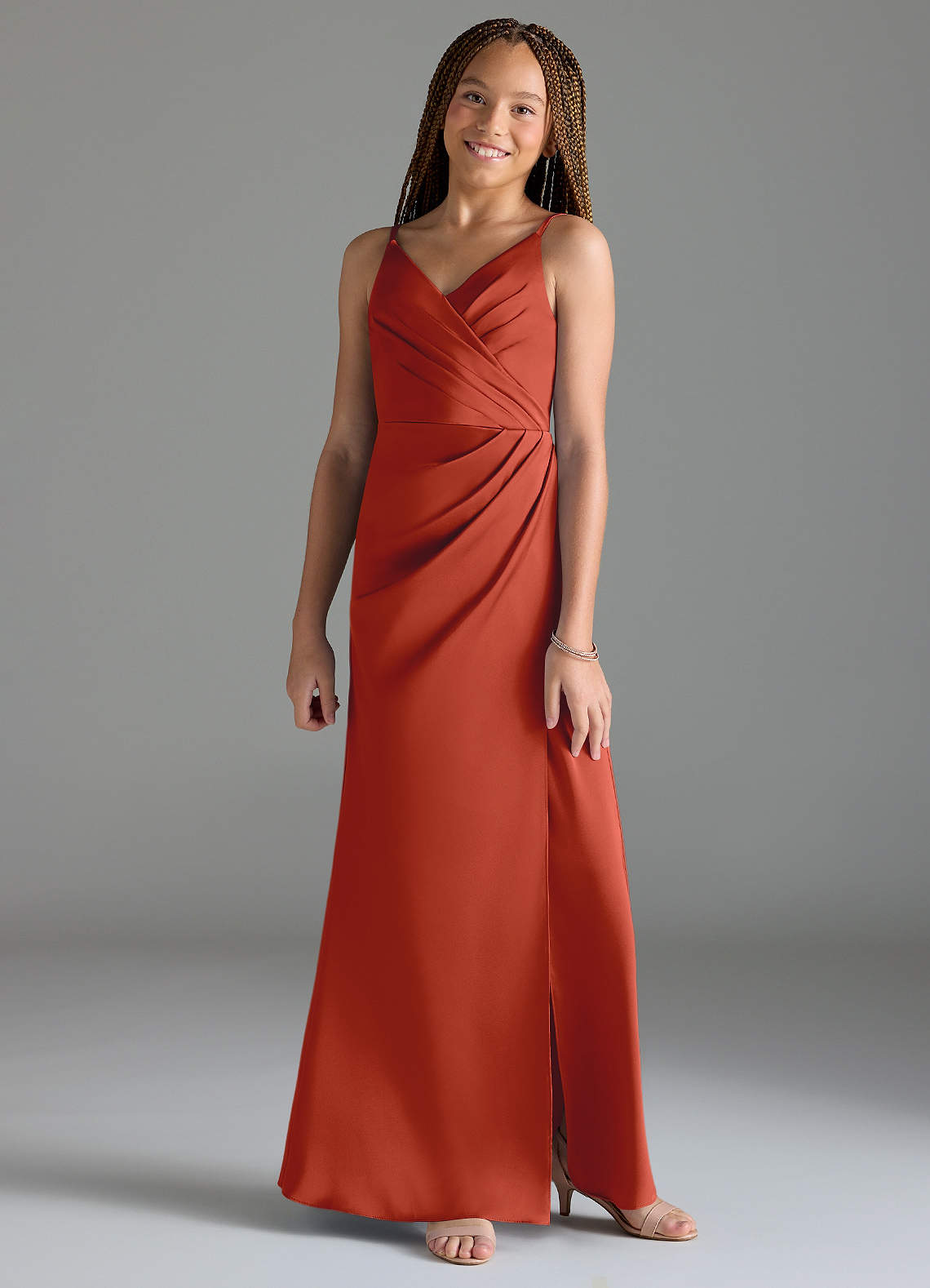 Azazie Maci Junior Rust Mermaid Pleated Stretch Satin Dress image1