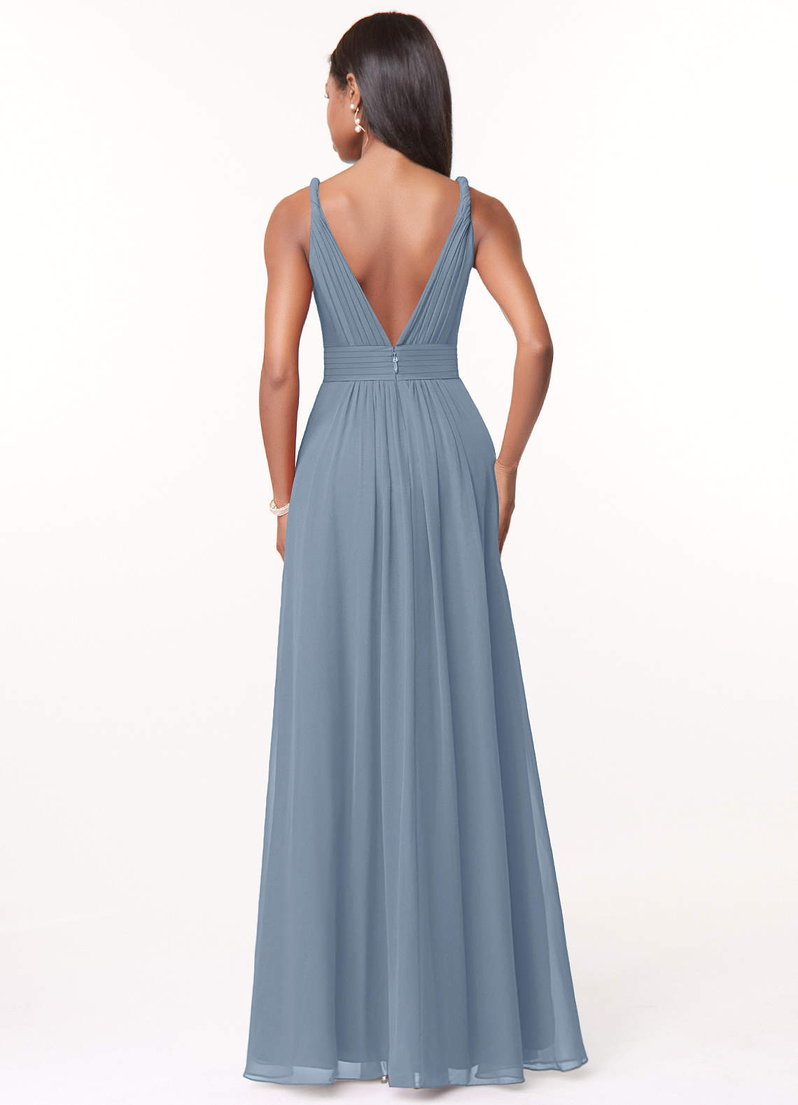 Azazie Maren Jurken voor bruidsmeisjes Jurk van Chiffon met A-Lijn Geplooid Stoffig Blauw image1