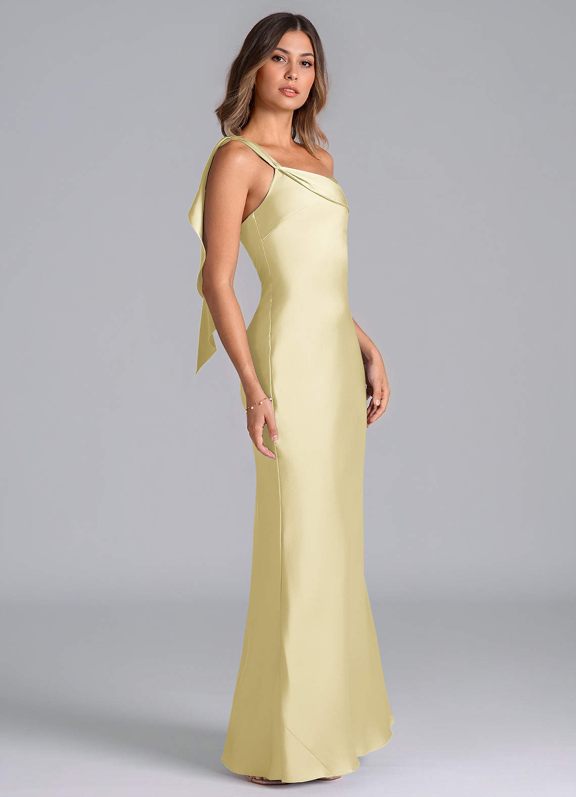 Azazie Driea Lemon Sorbet Stretch Satin Bridesmaid Dresses | Azazie