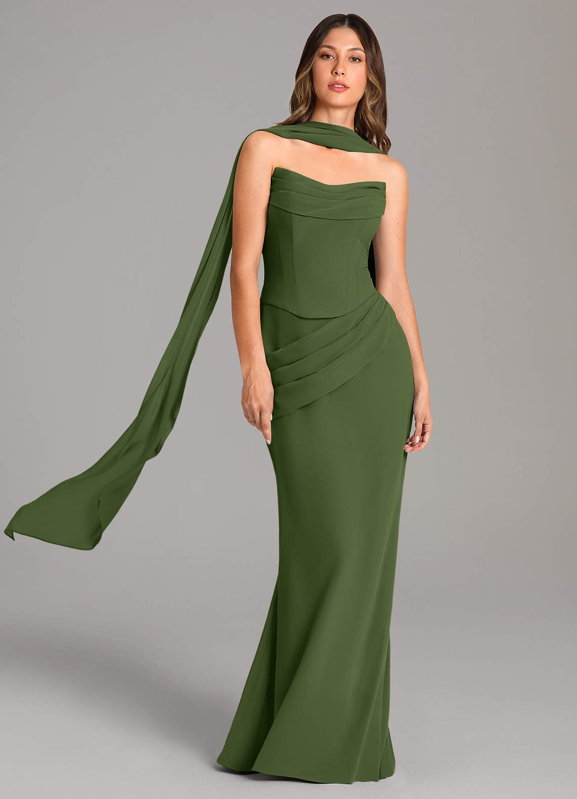 Azazie Sorrel Bridesmaid Dresses Olive Mermaid Corset Chiffon Dress image1