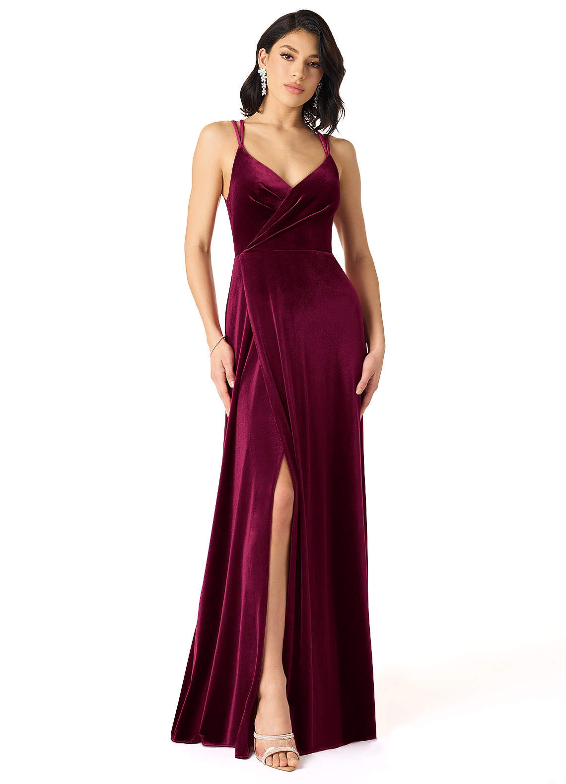 Azazie Hapa Vestidos de damas de honor Vestido de Cabernet de terciopelo de Corte en A con Encaje image1