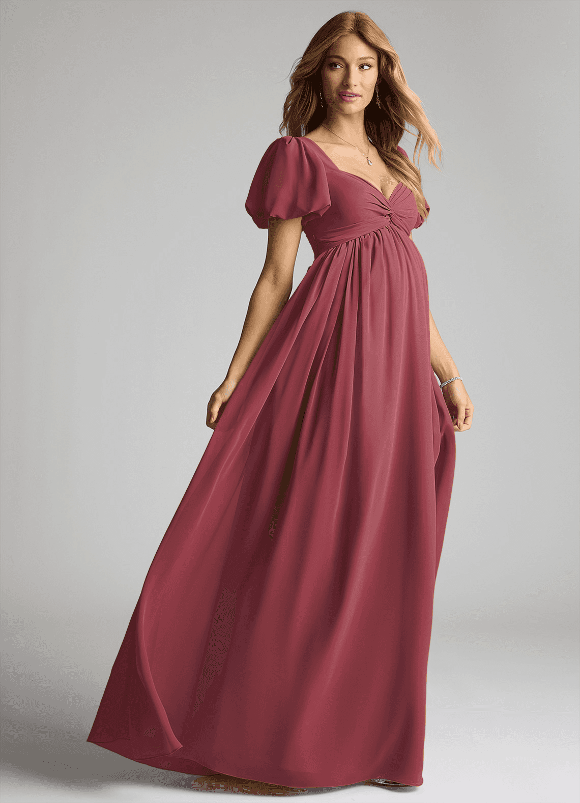 Azazie Madisynn At-home Try On Dresses Bow Chiffon Floor-Length Dress image3