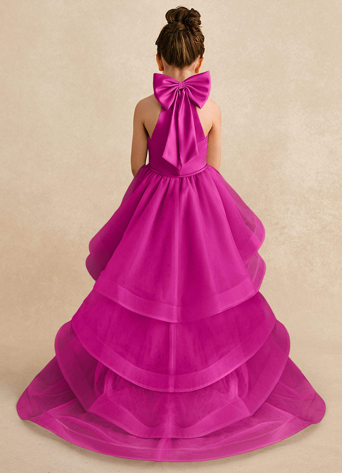 Azazie Bev Flower Girl Dresses Fuchsia A-Line Convertible Tulle Dress image1
