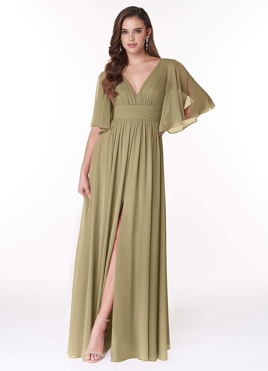 Azazie Temeka Bridesmaid Dresses Moss Green A-Line Ruched Chiffon Dress image1