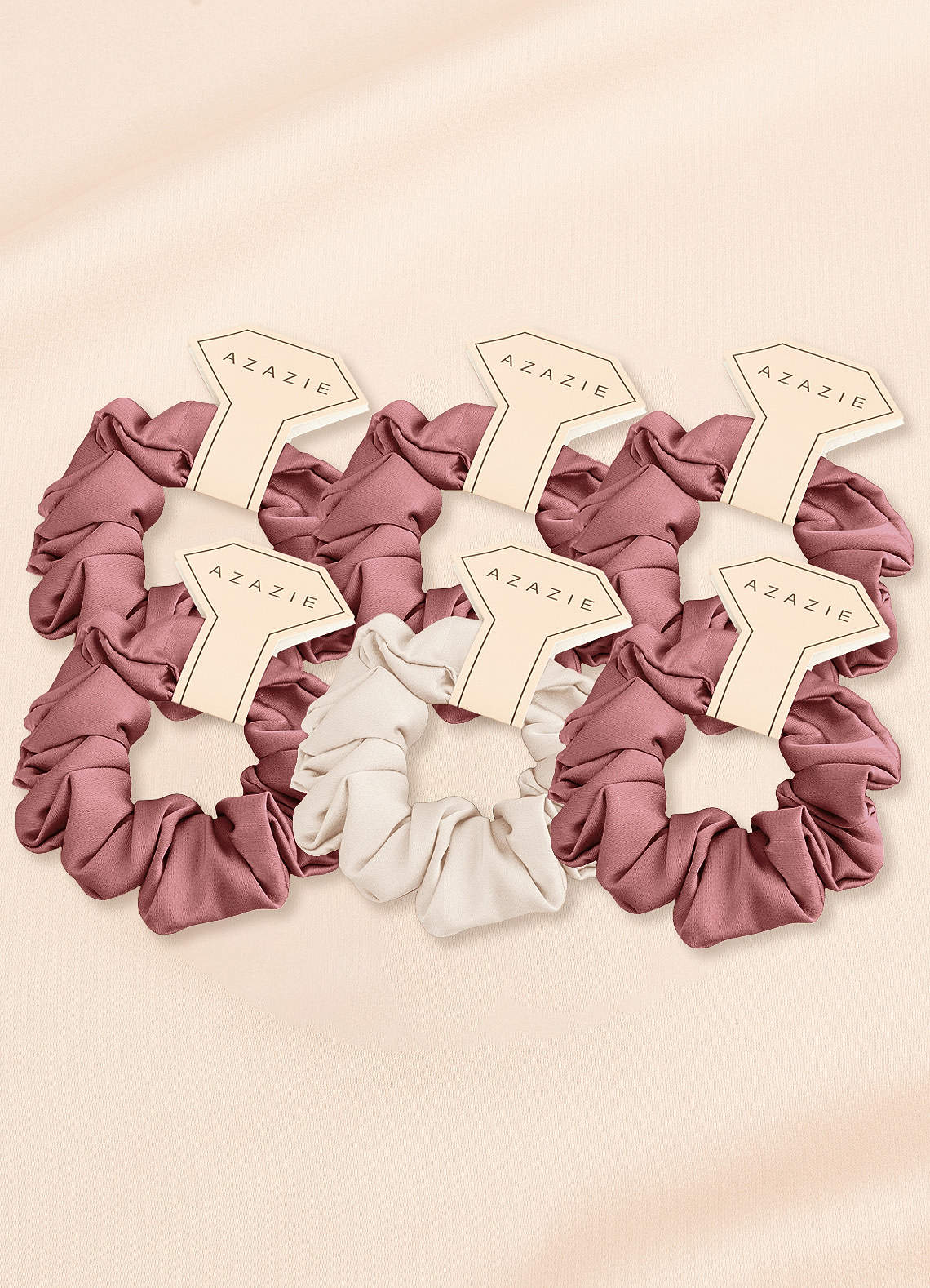 front Six-Piece Mixed Color Bridesmaid Stretch Satin Regular Size Scrunchie Set