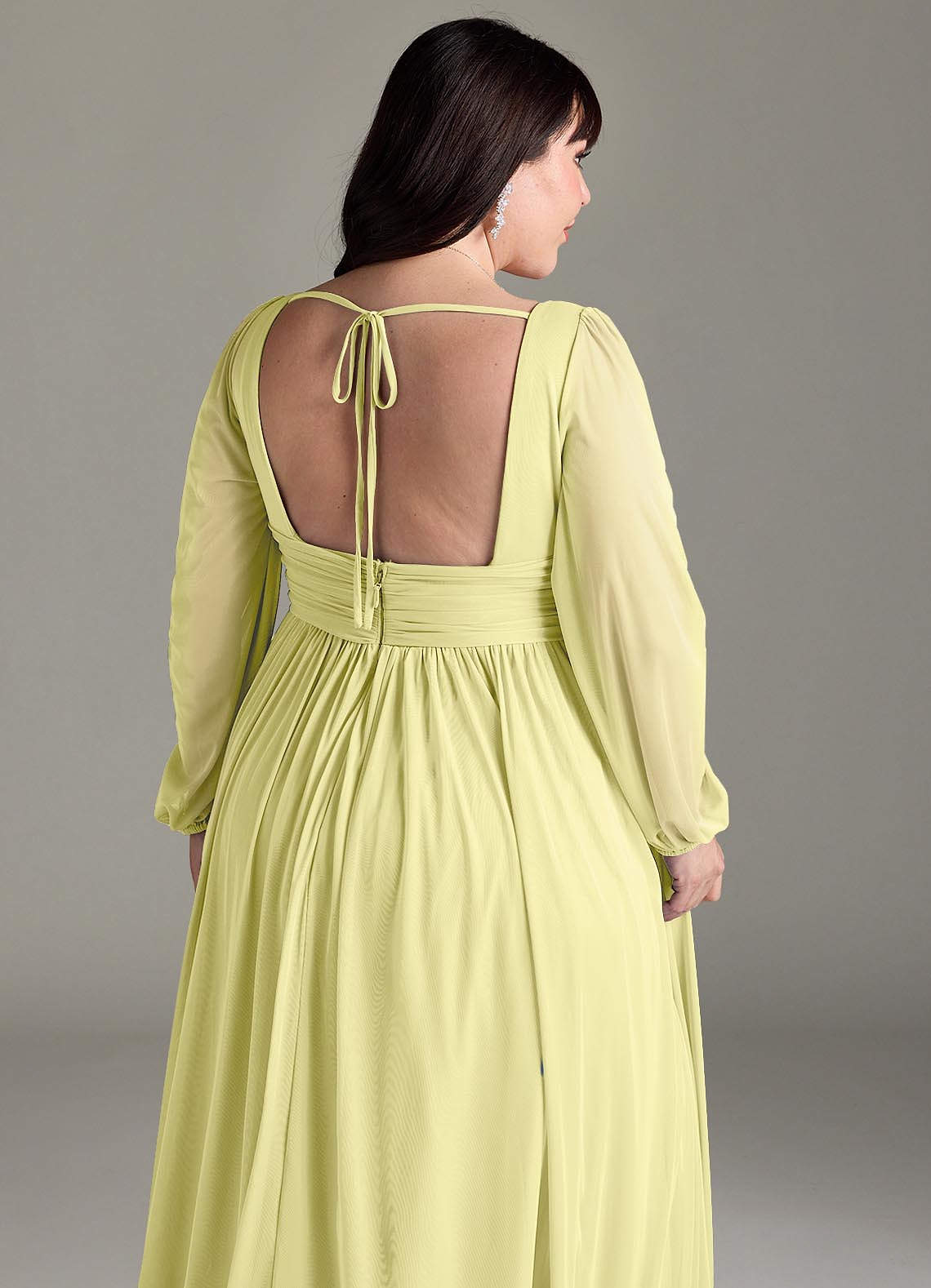Azazie Norah Abiti da Damigella Abito A-Line in Chiffon con Maniche lunghe e Scollo a V Sorbetto Al Limone image12