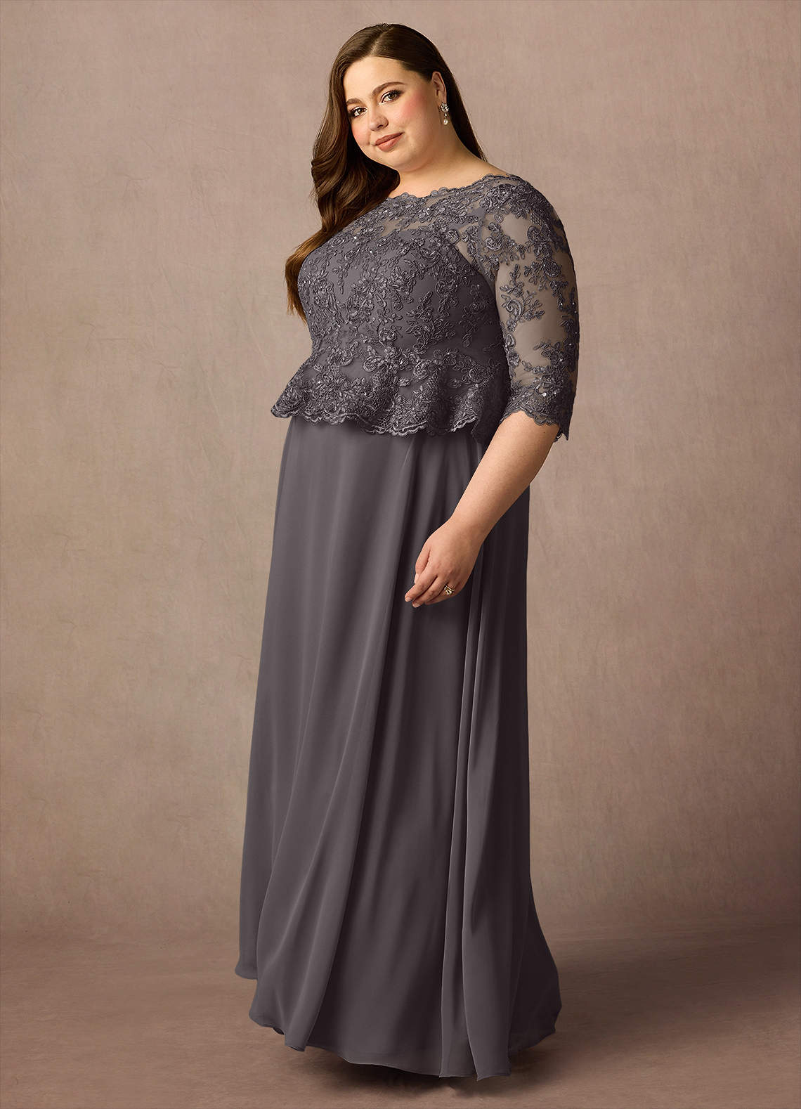 Azazie Averie Steel Grey A-Line Boatneck Sequins Chiffon Dress