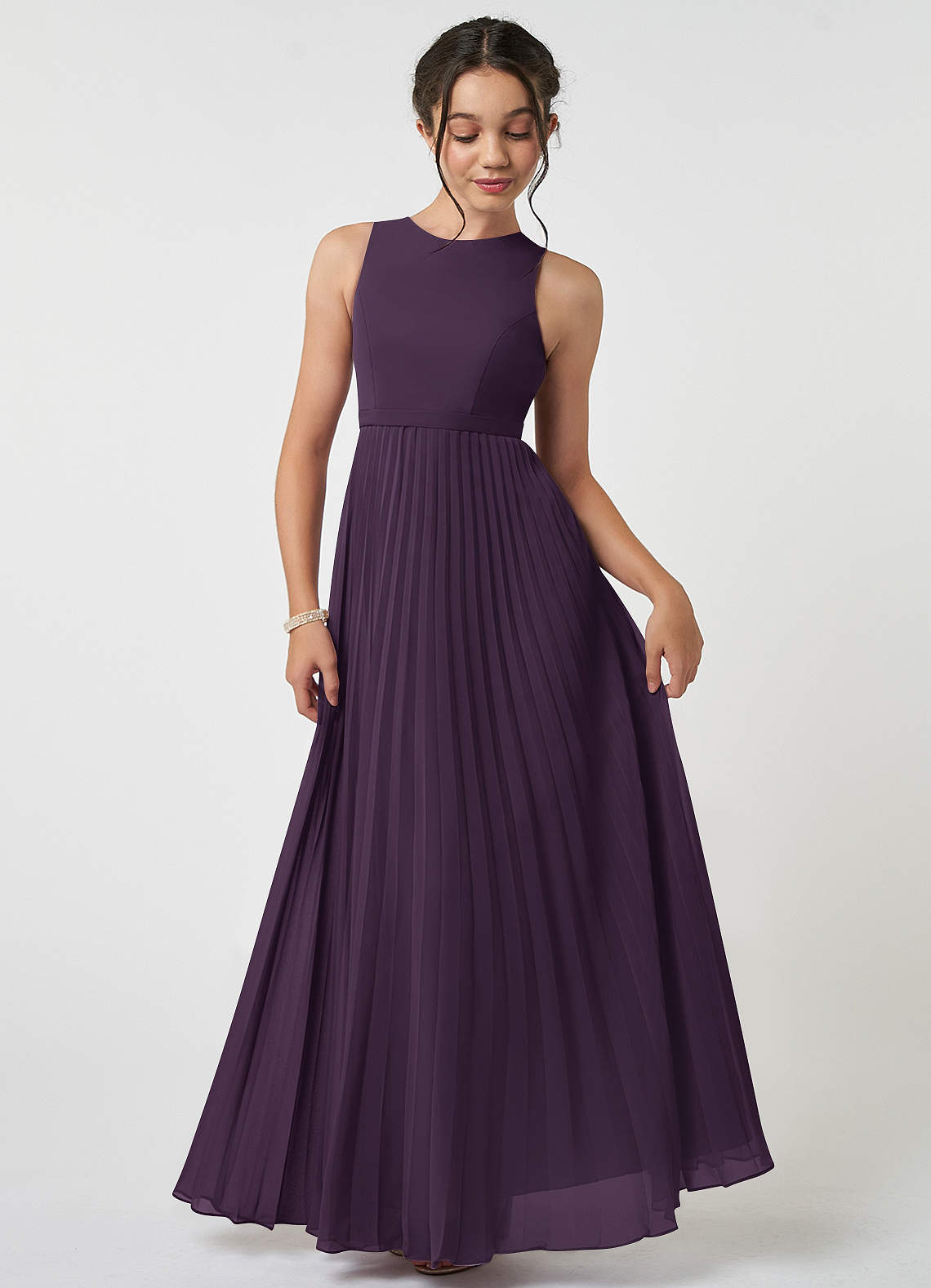 Azazie Lindie Junior A-Linie Plissee Chiffon Kleid Pflaume image1