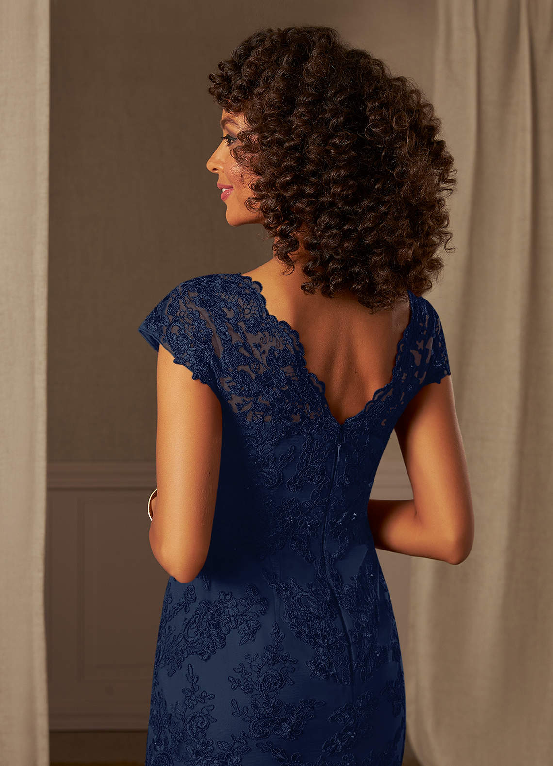 Dark Navy Azazie Marbella Dark Navy Mermaid Queen Anne Sequins Lace Dress |  Azazie