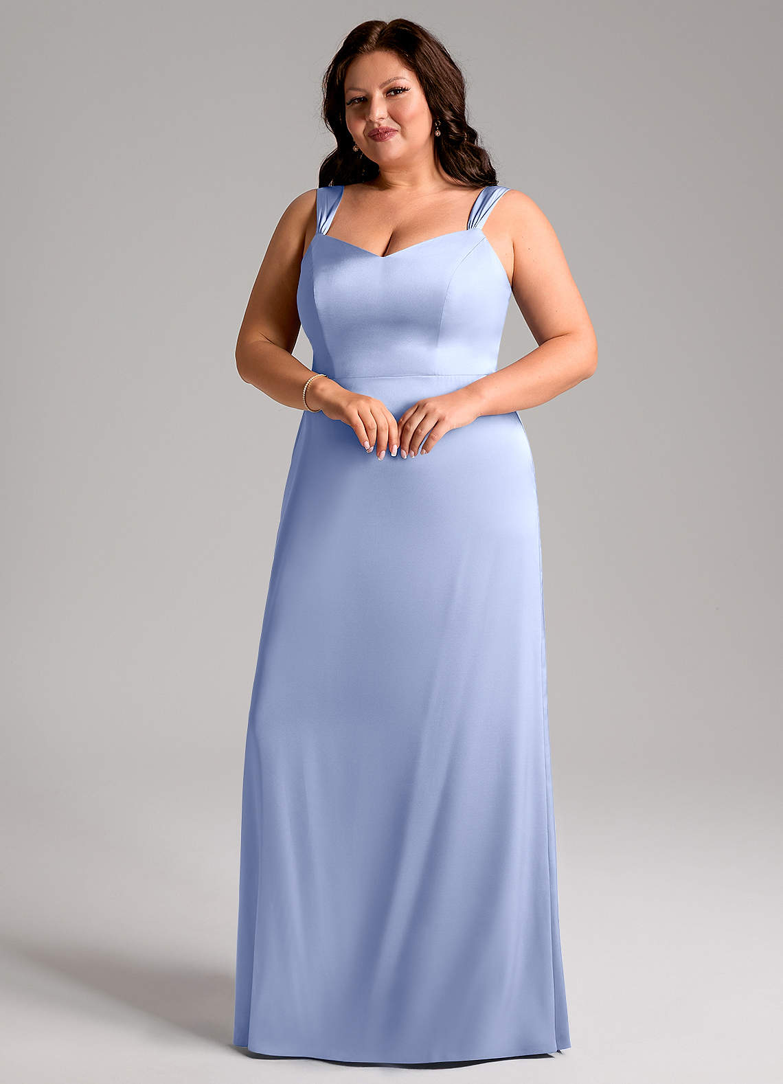 Azazie Denice Jurken voor bruidsmeisjes Jurk van Stretch Satijn met Kolom Geplooid Ijs image1