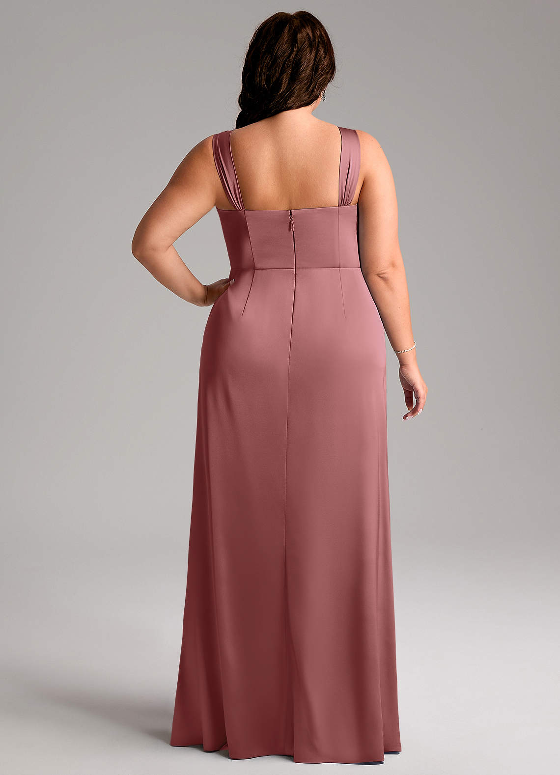 Azazie Denice Bridesmaid Dresses Amethyst Sheath Pleated Stretch Satin Dress image10
