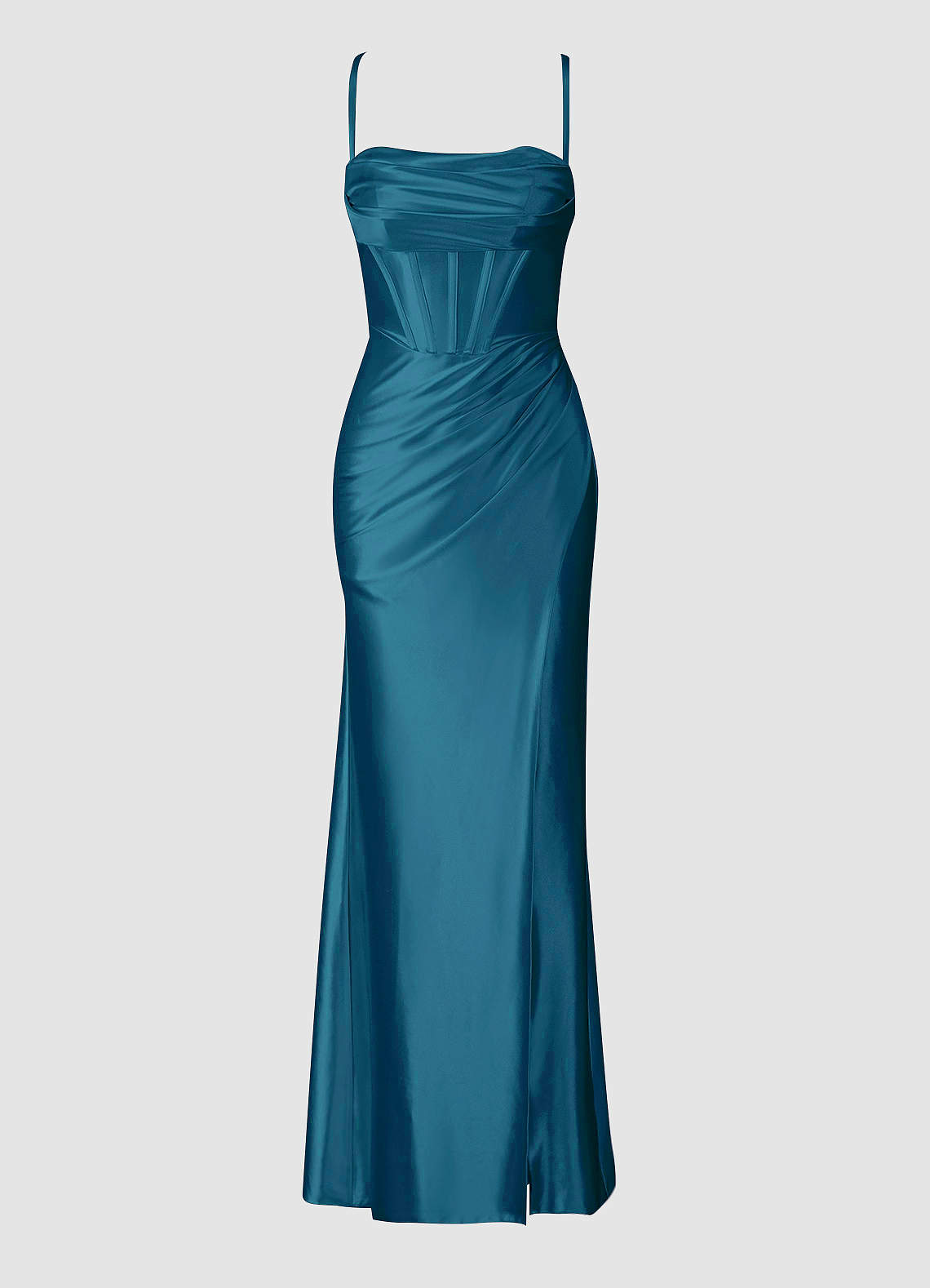 Dark Teal Blue Dark Teal Blue Sweetheart Corseted Satin Maxi Dress | Azazie