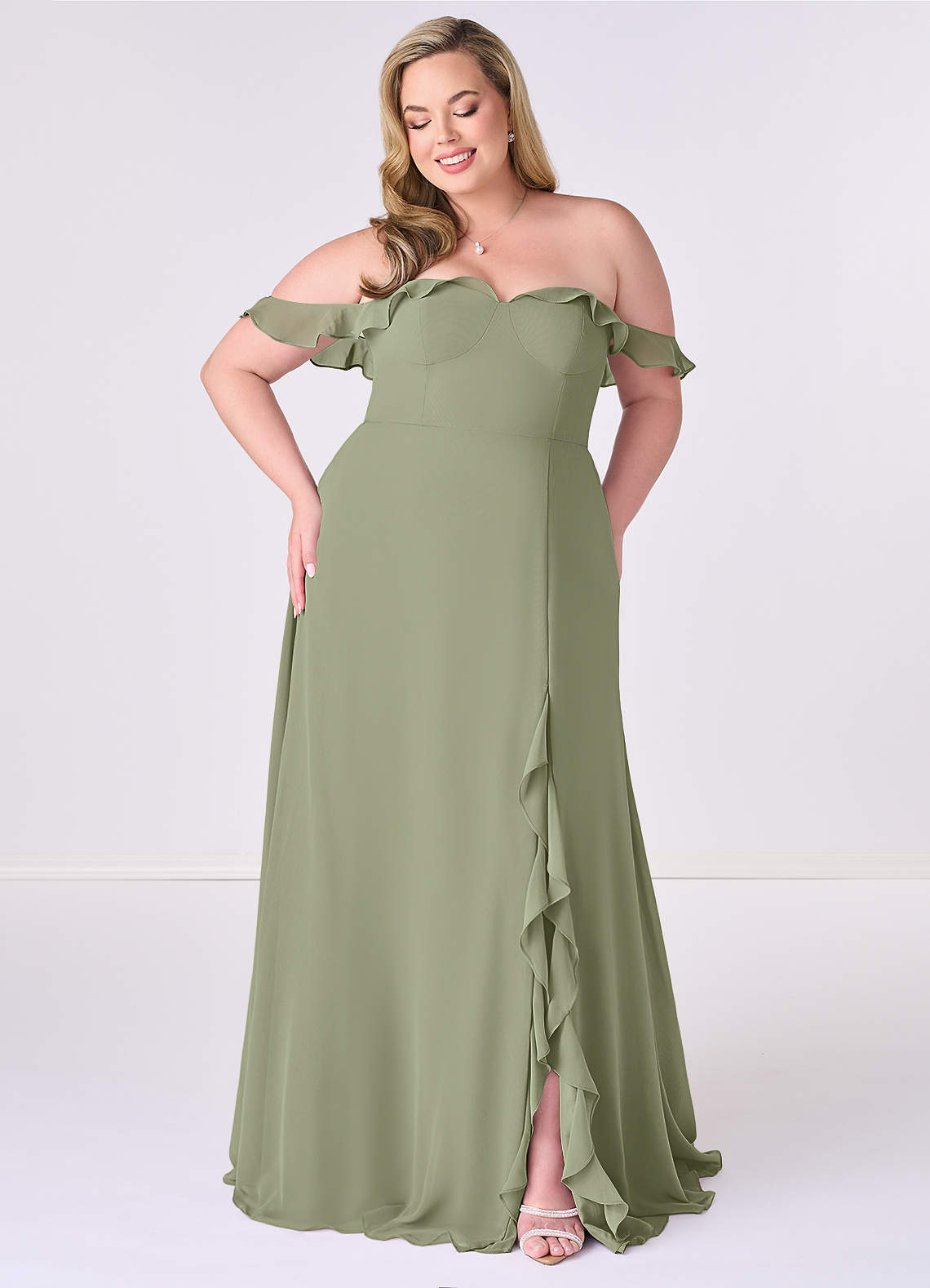 Barbie ♥ Azazie Final Sale Barbie Pink A-Line Off the Shoulder Chiffon Convertible Dress image1
