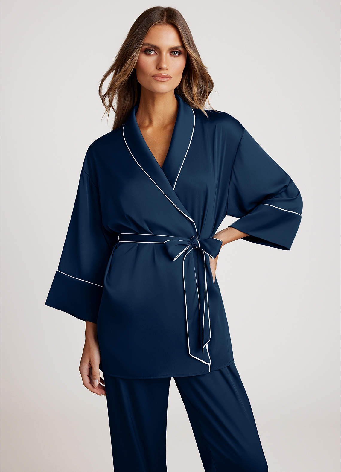 front Satin Trim Pajama Set