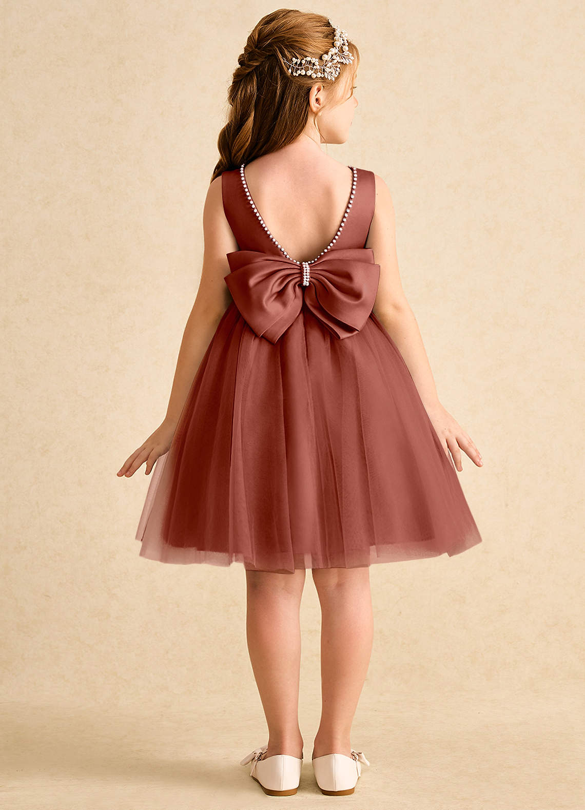 Azazie Jani Flower Girl Dresses Auburn A-Line Bow Tulle Dress image1