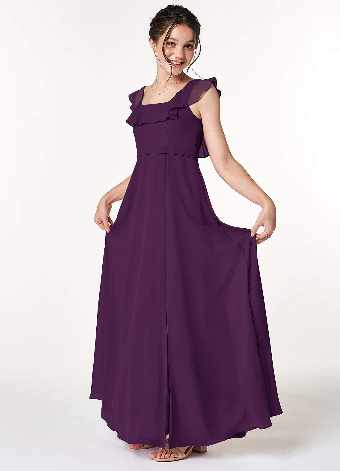 Azazie Jinny Junior Grape A-Line Ruched Chiffon Dress image1