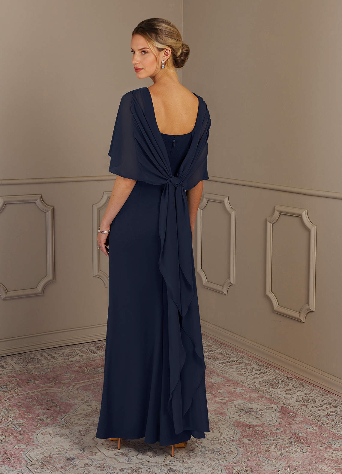 Azazie Dion Mother of the Bride Dresses Dark Navy Sheath Scoop Stretch Crepe Dress image4