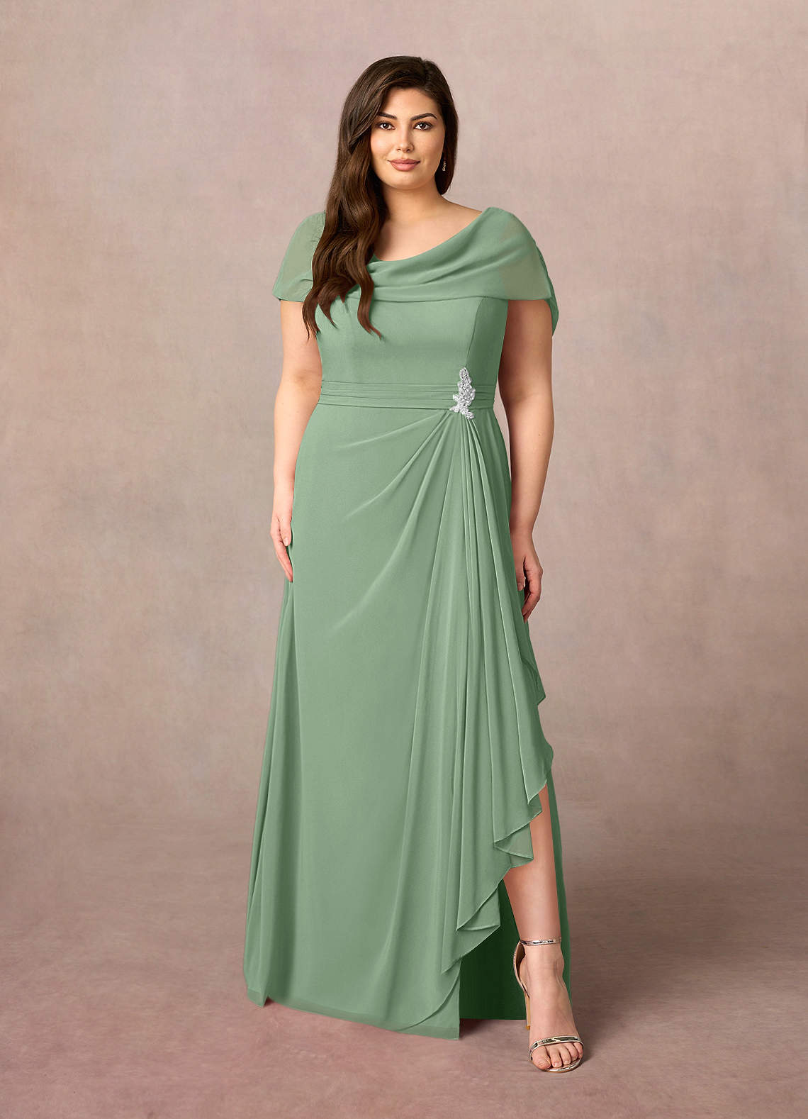 Azazie Mary Mother of the Bride Dresses Matcha A-Line Side Slit Chiffon Dress image1