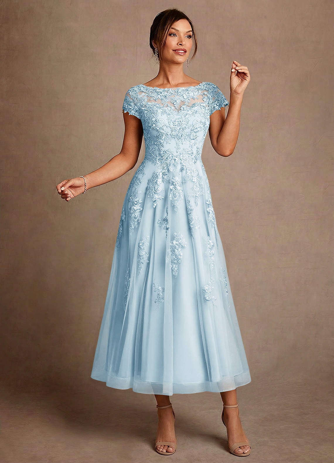 Azazie Jolanda Mère de la mariée Robes Robe Trapèze en Dentelle Bleu Ciel image2