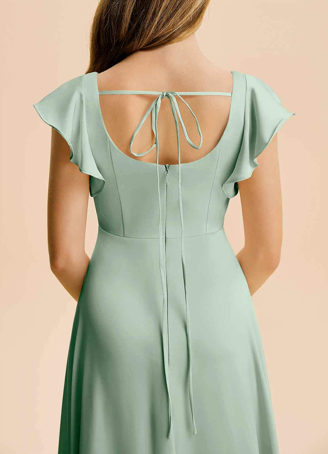 Azazie Bondi Junior Agave A-Line Side Slit Stretch Satin Dress image5