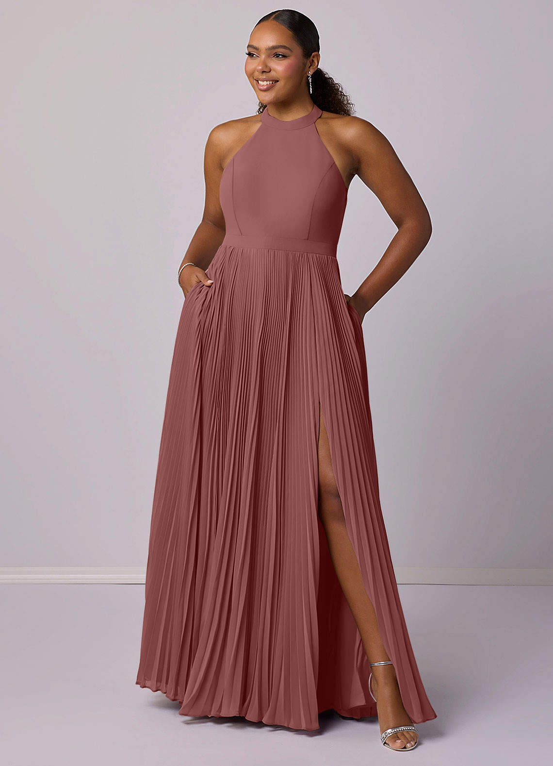 Barbie ♥ Azazie Bridesmaid Dresses Desert Rose A-Line Pleated Chiffon Dress image10