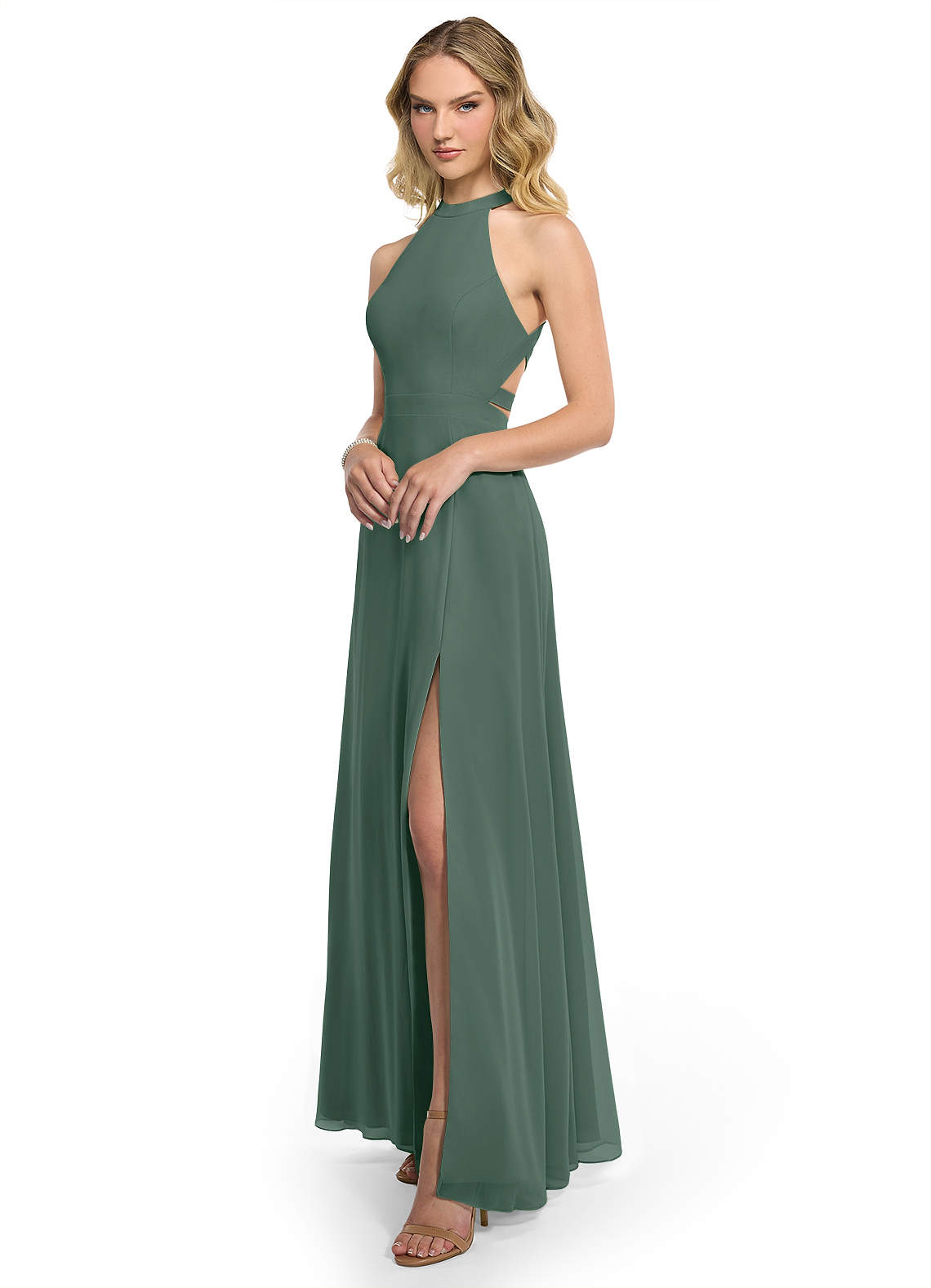 sachin and babi light blue dress MORPHEW Atelier Seafoam Green Beaded Silk Lace Gown with Ripped Chiffon
