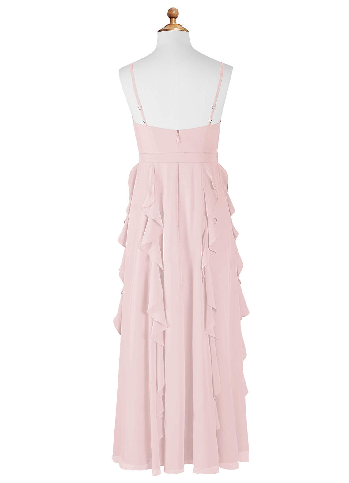 Azazie Peyton Junior Blushing Pink A-Line V-Neck Cascading Ruffles Chiffon Dress image6