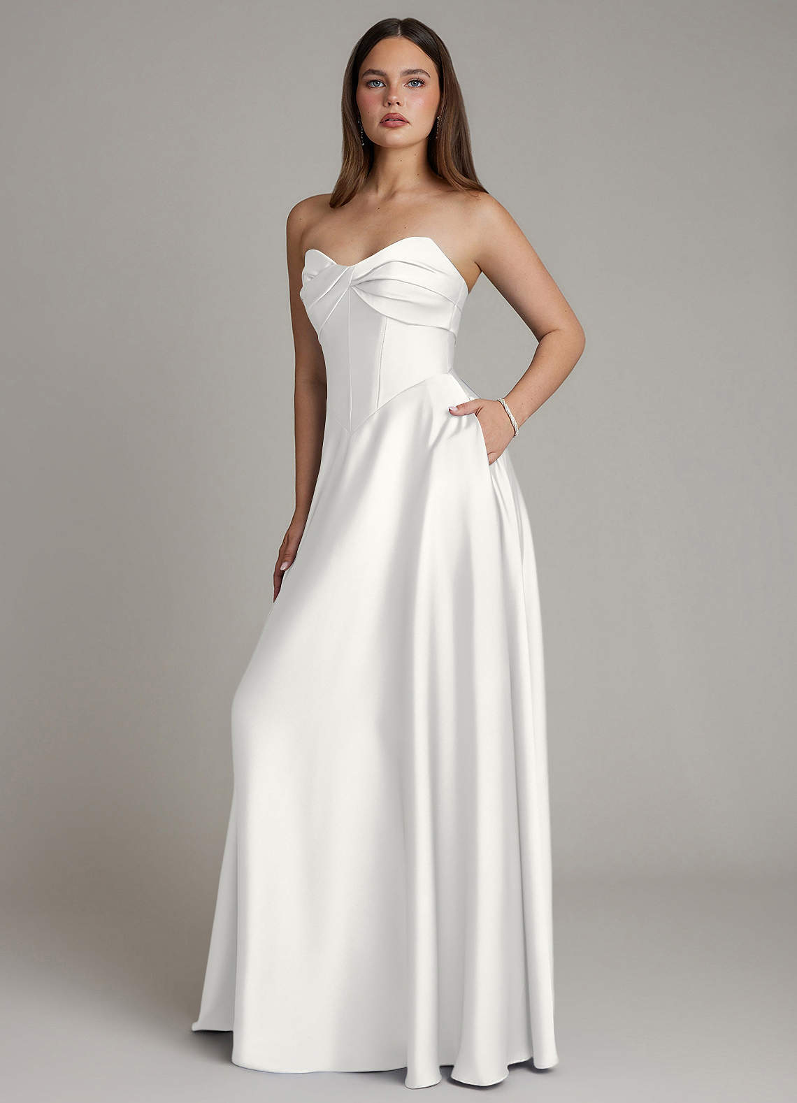 white strapless bridesmaid dress Azazie Meleena or no bra Style:THONG A Line V Neck Sizes:XL