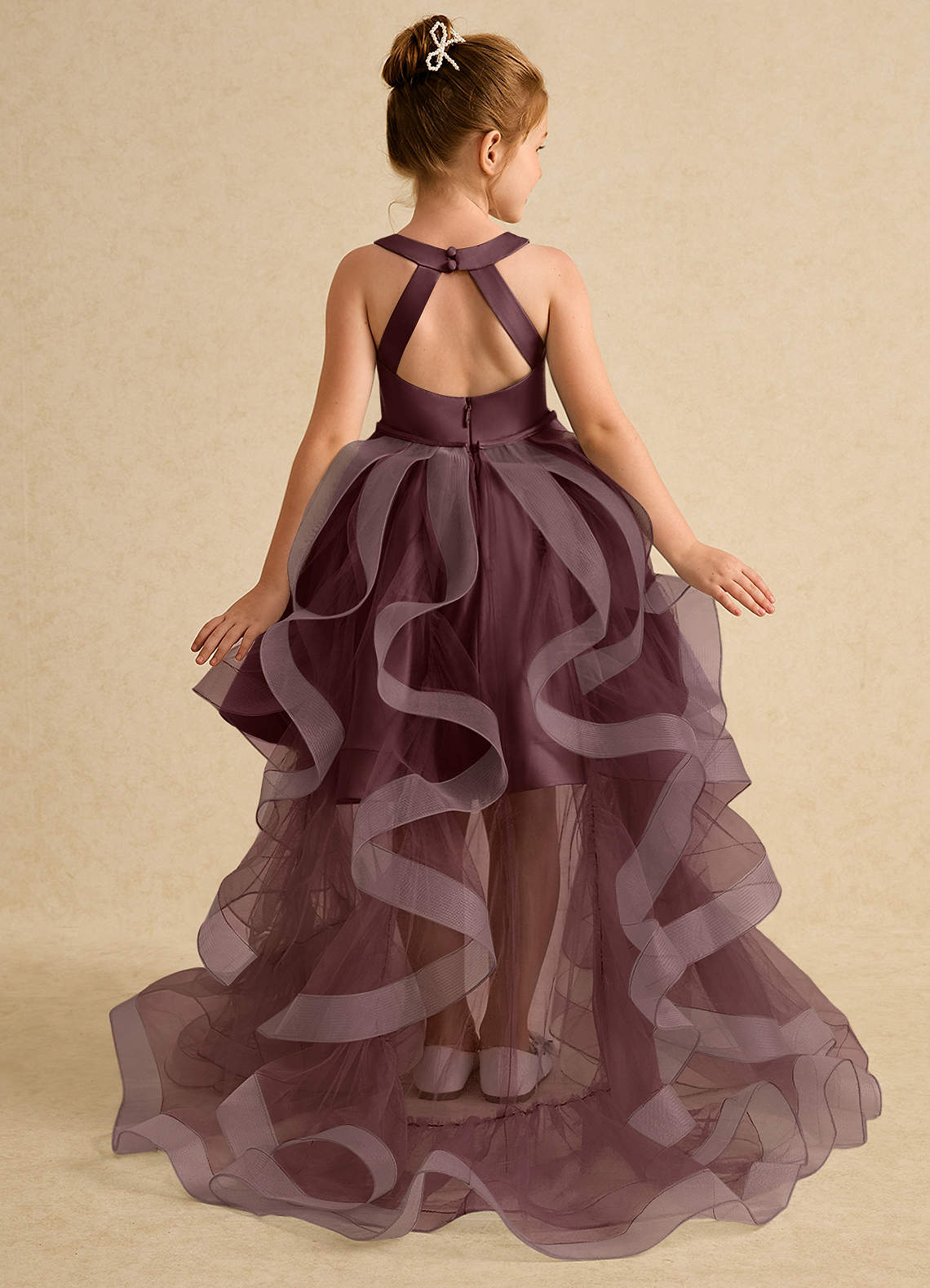Azazie Julietta Blumenmädchenkleider Ballkleid Cabrio Tüll Kleid Sangria image1