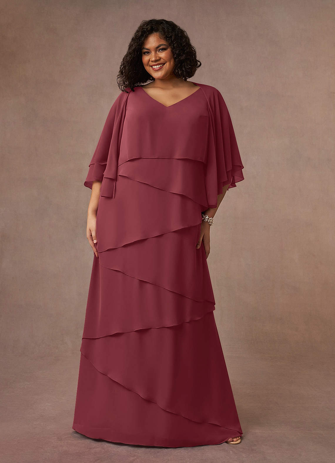 Azazie OHara Mother of the Bride Dresses Merlot A-Line V-Neck Chiffon Dress image1
