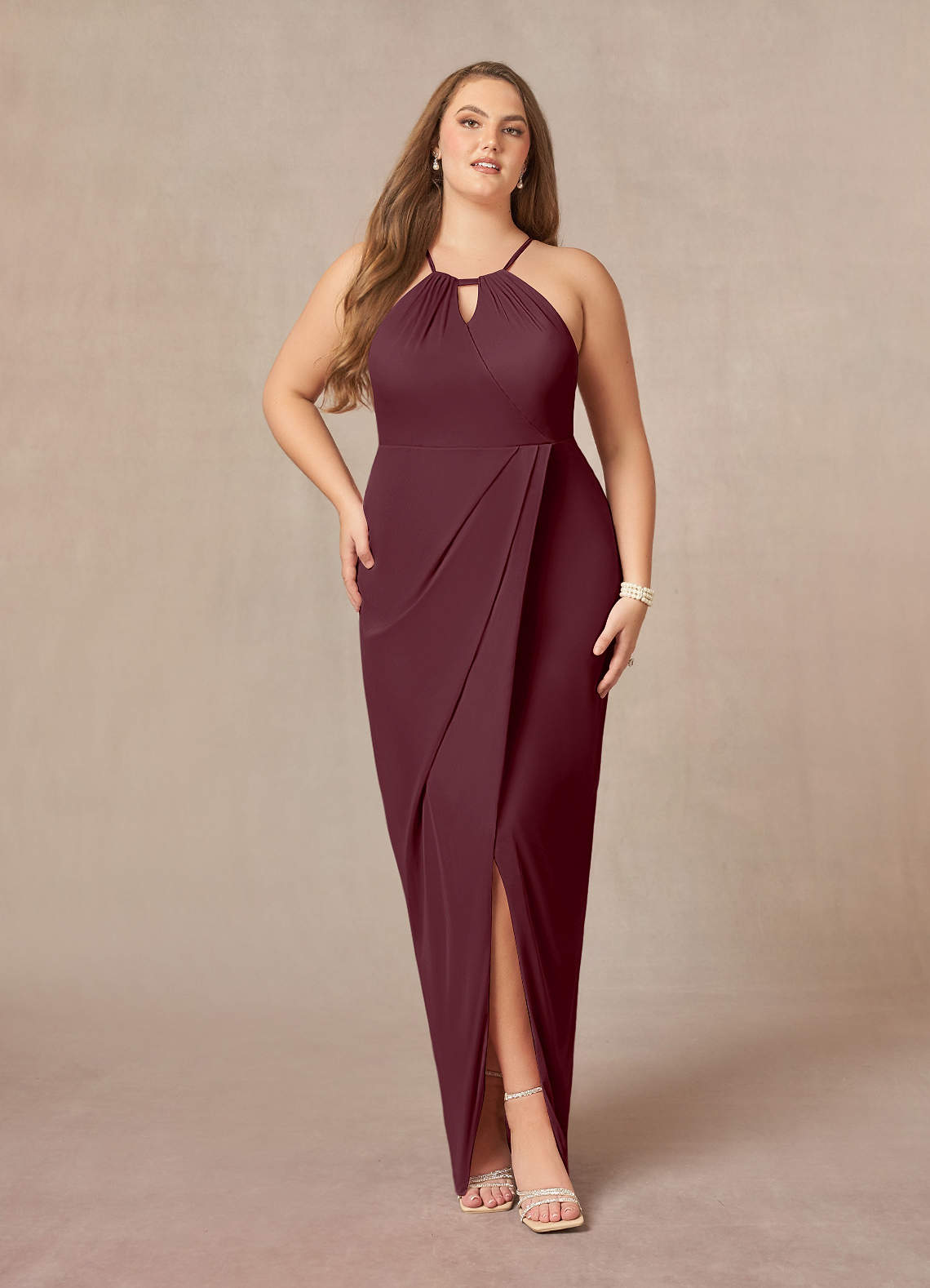 Azazie Hadid Final Sale Cabernet Sheath Pleated Mesh Dress image1