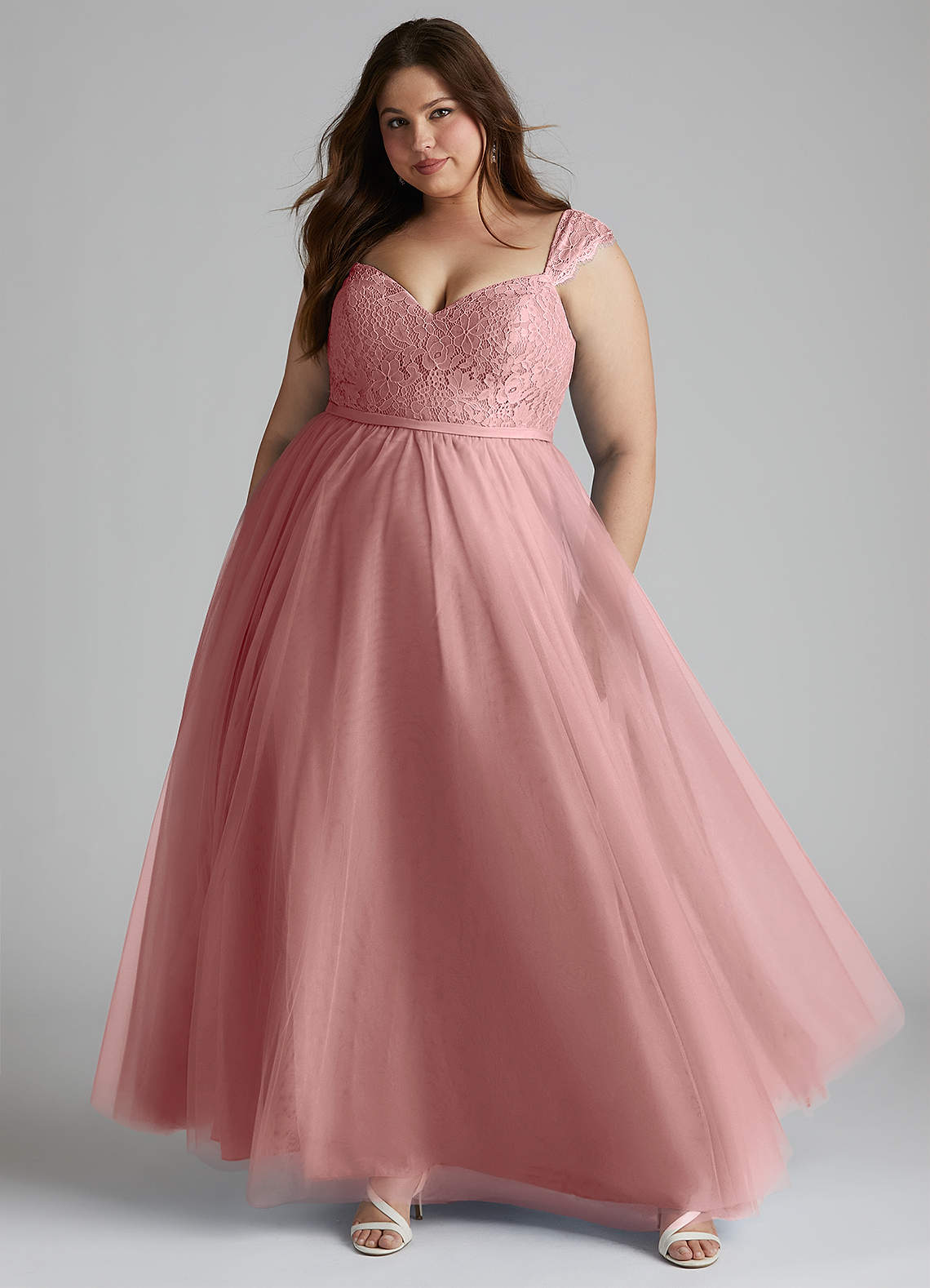 Azazie Luxi Brautjungfernkleider A-Linie Plissee Tüll Kleid Altrosa image1