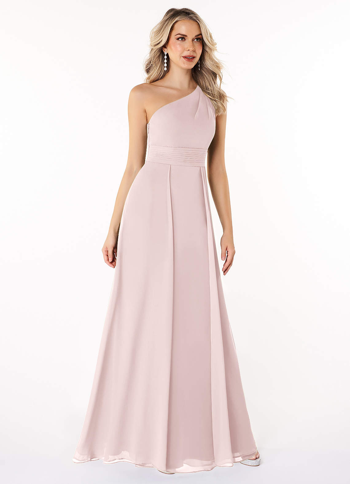 Azazie Dallas Bridesmaid Dresses Blushing Pink A-Line One Shoulder Chiffon Dress image2