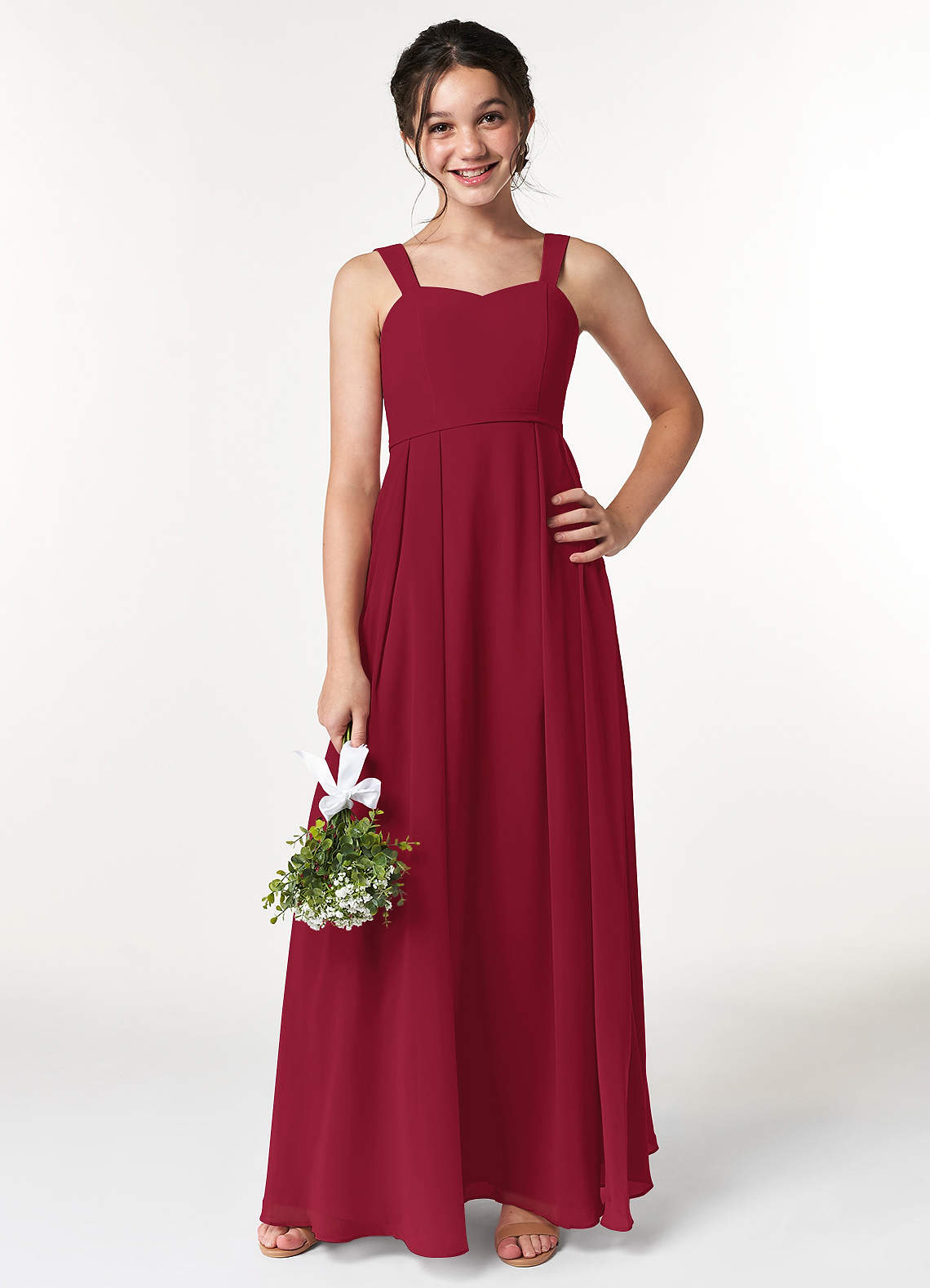 Azazie Simoan Junior Burgundy A-Line Sweetheart Neckline Chiffon Dress image1