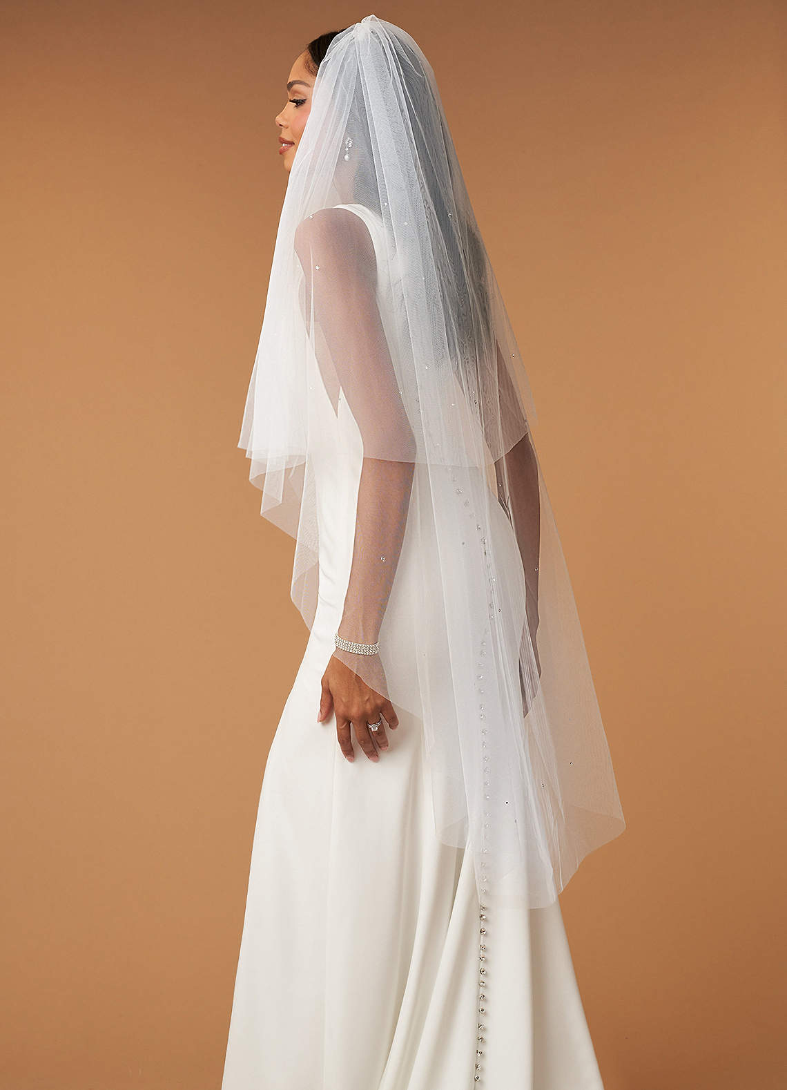 Juniper Rhinestones Waltz Length Veil With Blusher | Azazie
